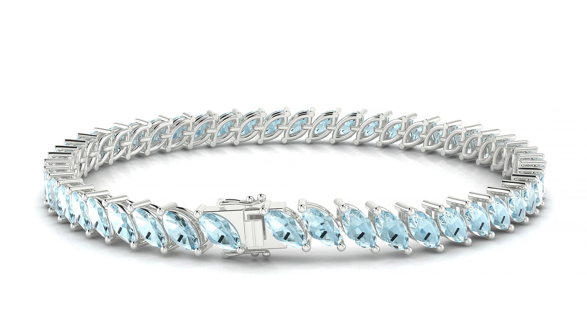 Venezia | 18k White Gold 6 x 3 mm Marquise Natural Aquamarine 15 cm Tennis Bracelet