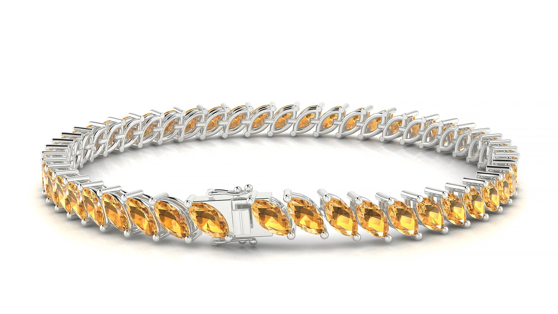 Venezia | 18k White Gold 6 x 3 mm Marquise Natural Citrine 15 cm Tennis Bracelet