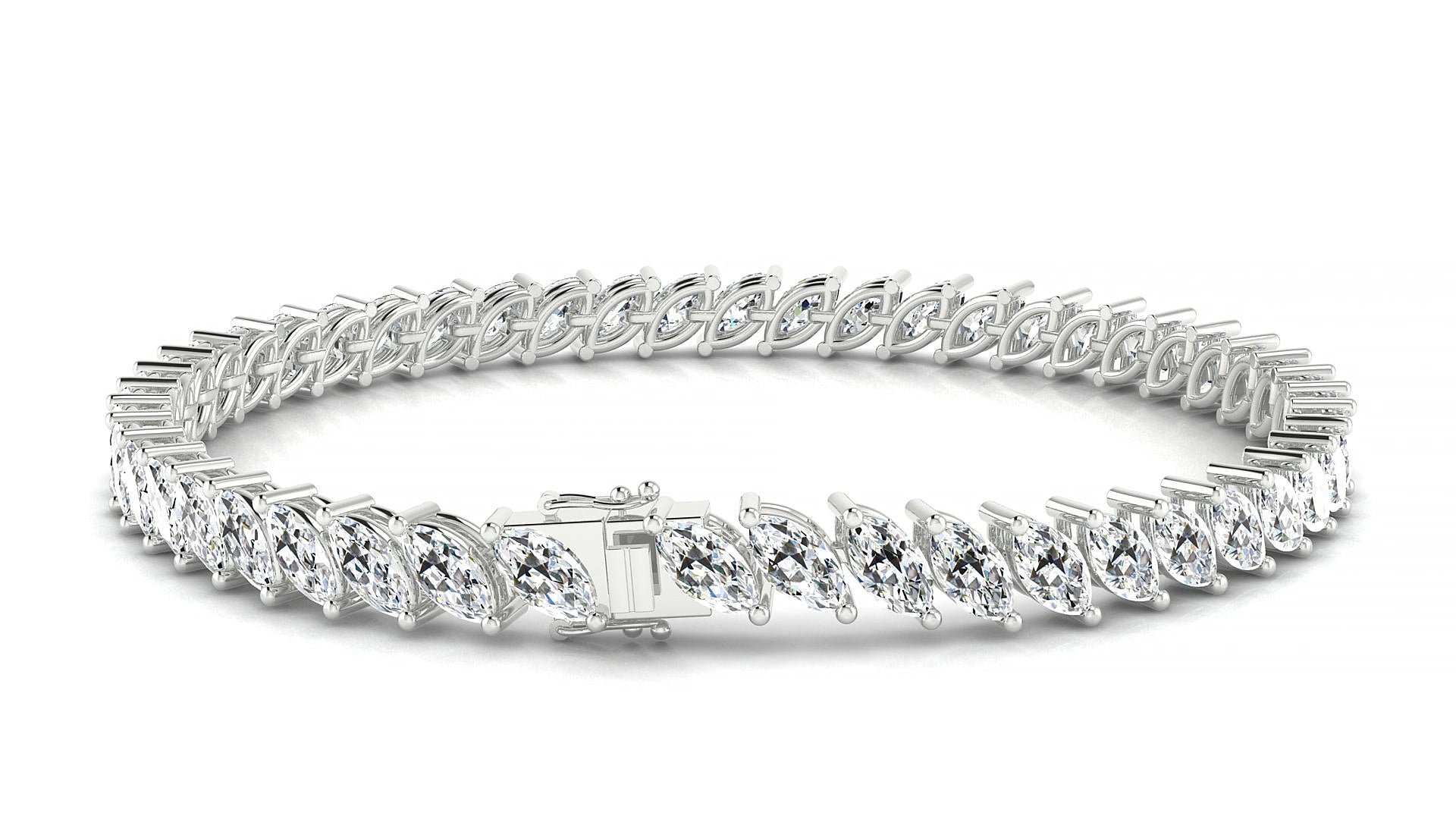 Venezia | 18k White Gold 6 x 3 mm Marquise Lab-Grown Diamond 15 cm Tennis Bracelet