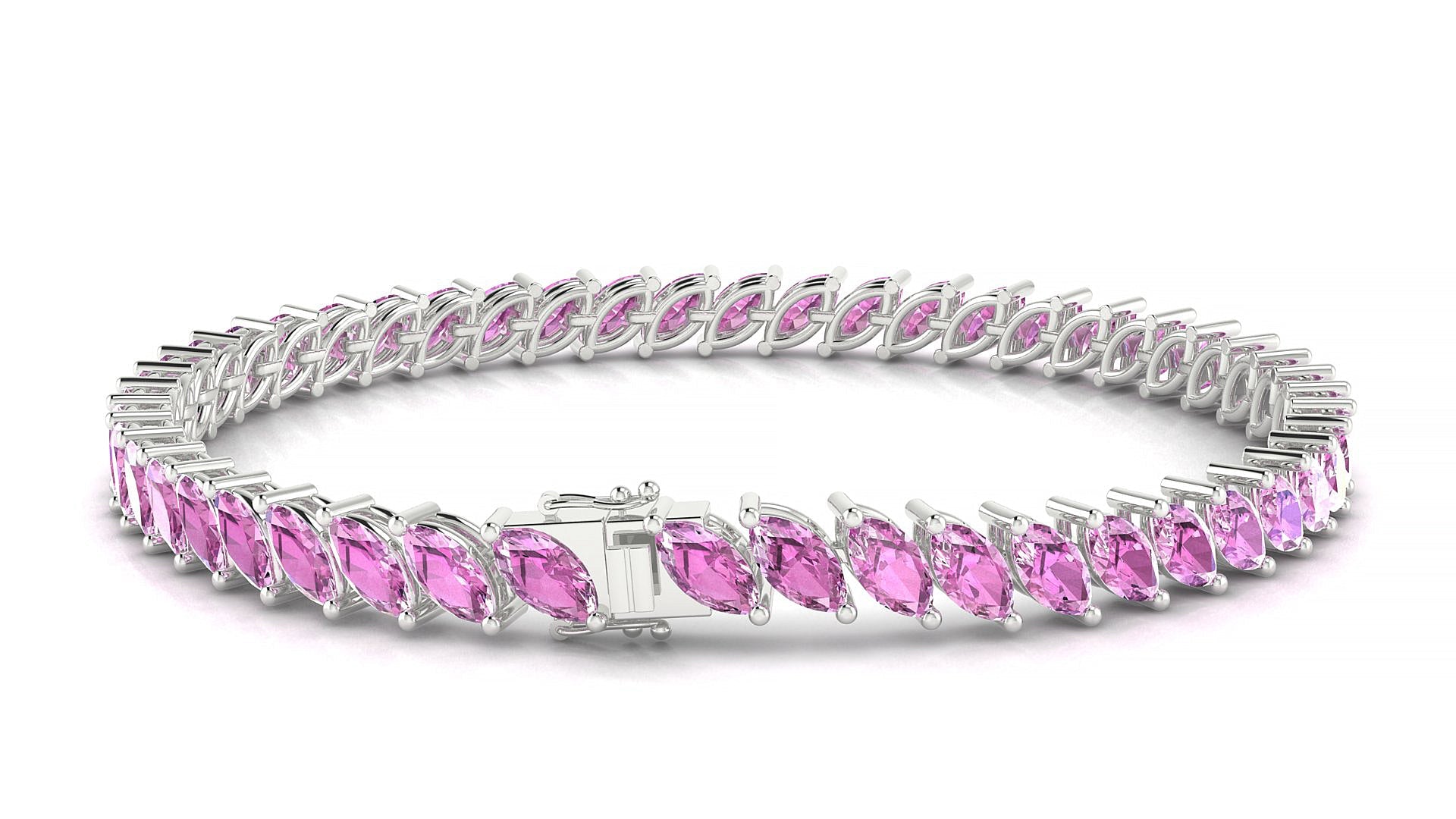 Venezia | 18k White Gold 6 x 3 mm Marquise Natural Pink Sapphire Tennis Bracelet