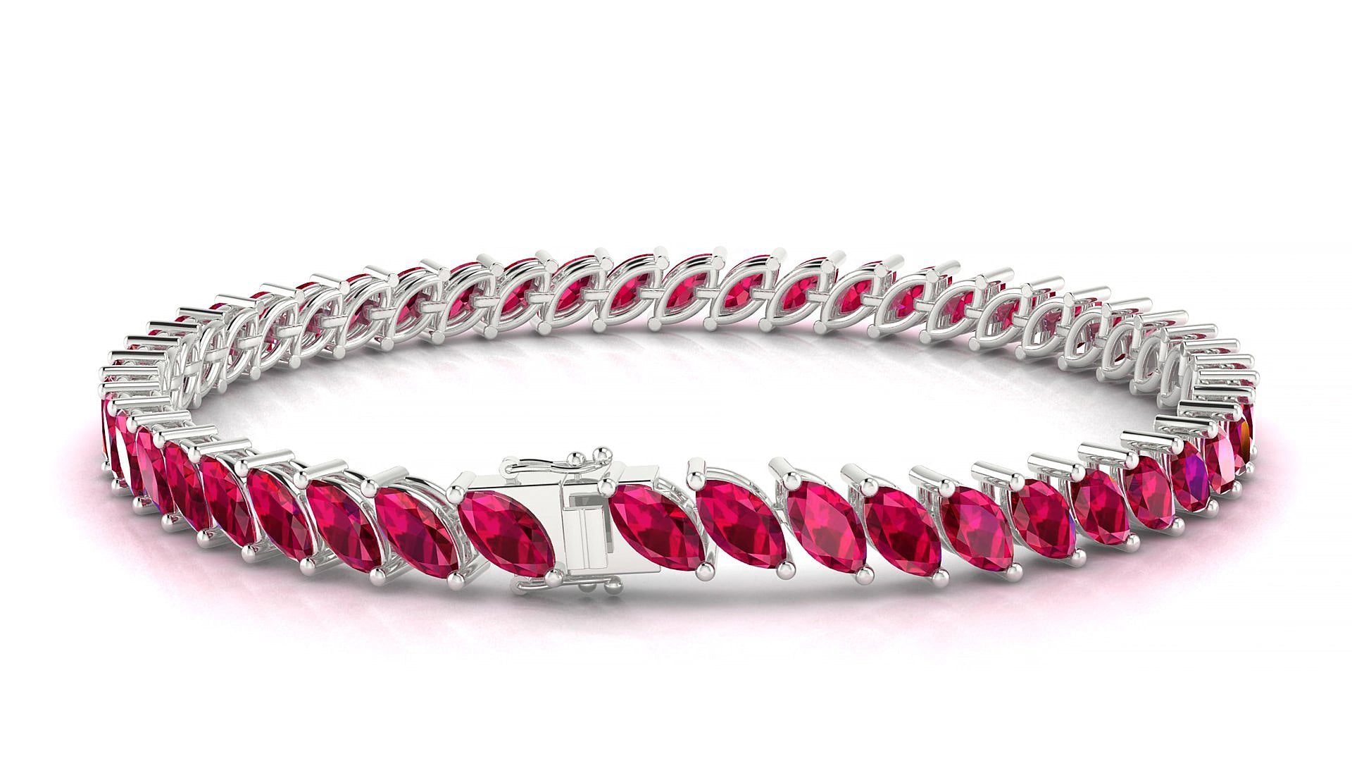 Venezia | 18k White Gold 6 x 3 mm Marquise Natural Ruby 15 cm Tennis Bracelet