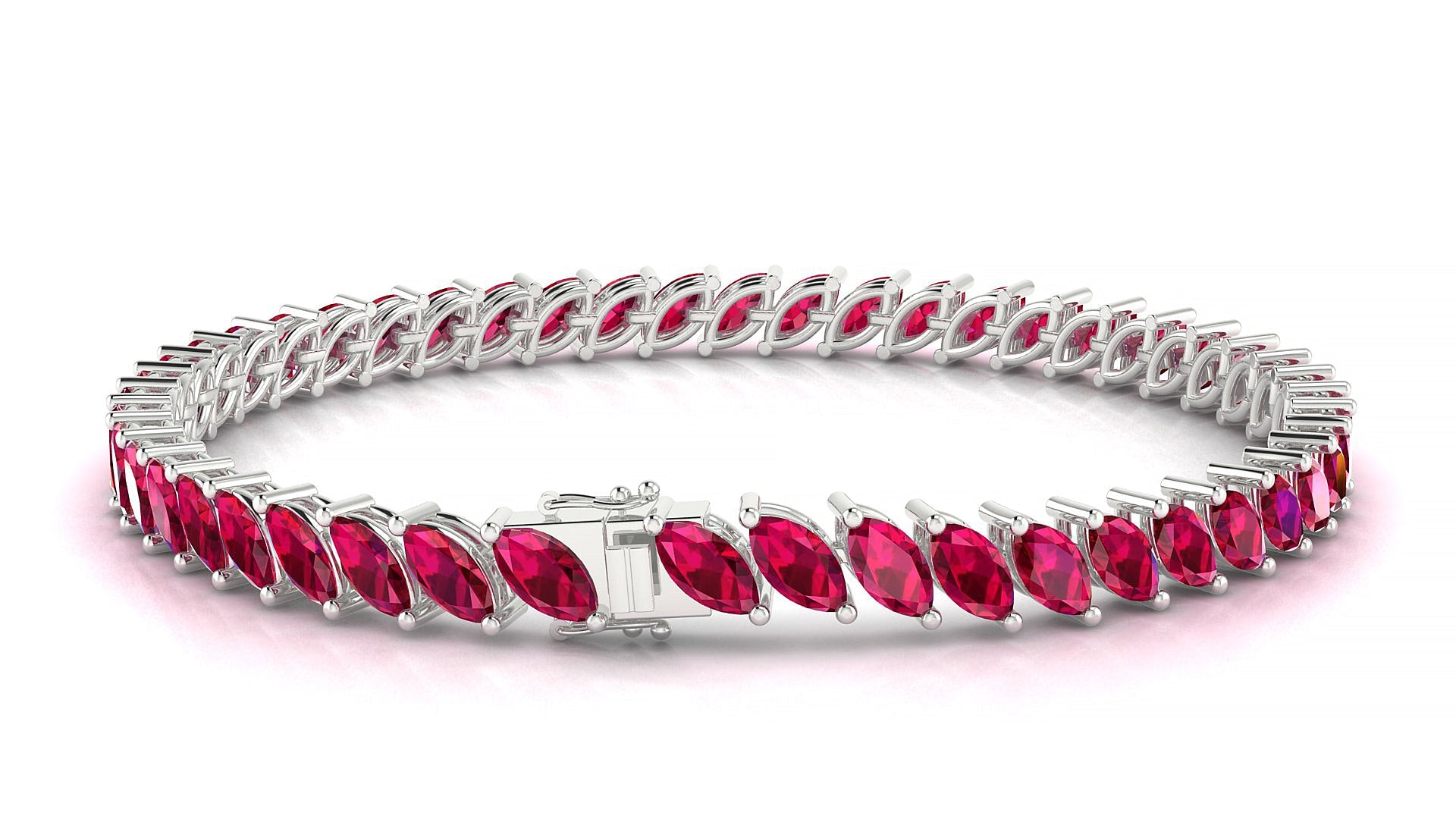 Venezia | 18k White Gold 6 x 3 mm Marquise Natural Ruby Tennis Bracelet