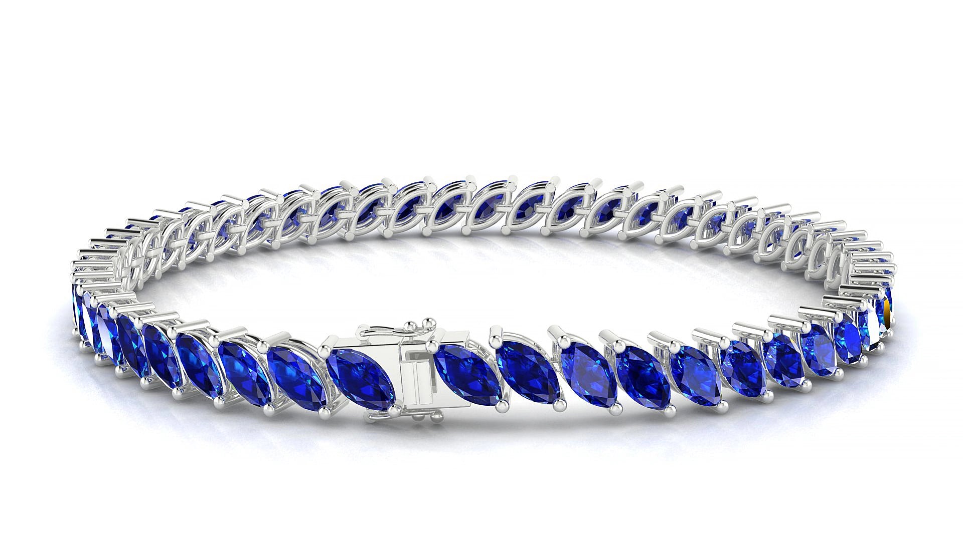Venezia | 18k White Gold 6 x 3 mm Marquise Natural Sapphire 15 cm Tennis Bracelet