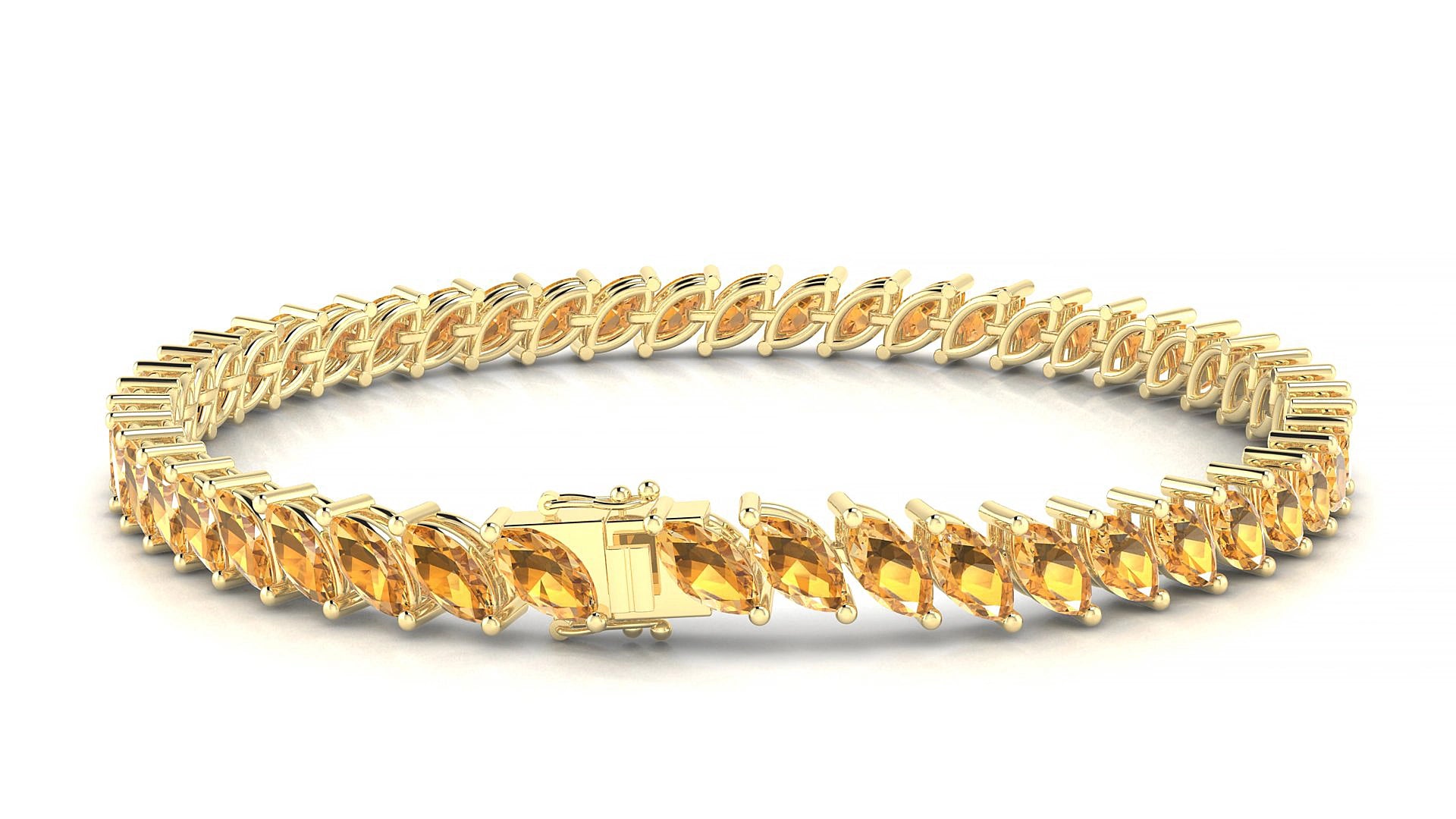 Venezia | 18k Yellow Gold 6 x 3 mm Marquise Natural Citrine 19 cm Tennis Bracelet
