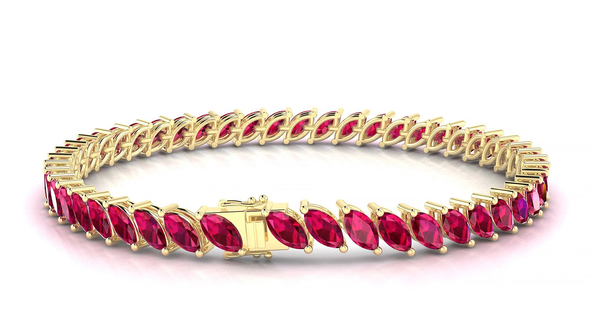 Venezia | 18k Yellow Gold 6 x 3 mm Marquise Natural Ruby 19 cm Tennis Bracelet