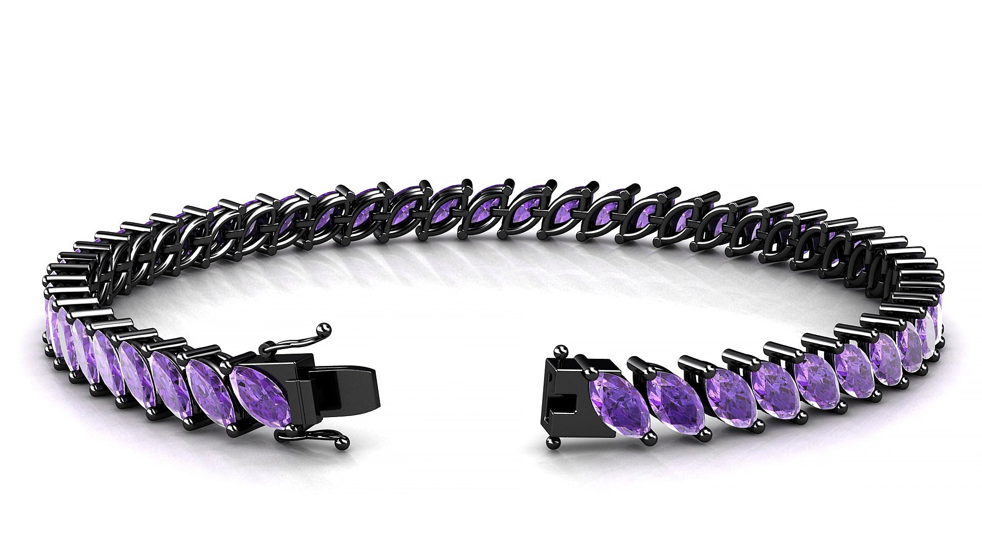 Venezia | 18k Black Gold 6 x 3 mm Marquise Natural Amethyst 18 cm Tennis Bracelet