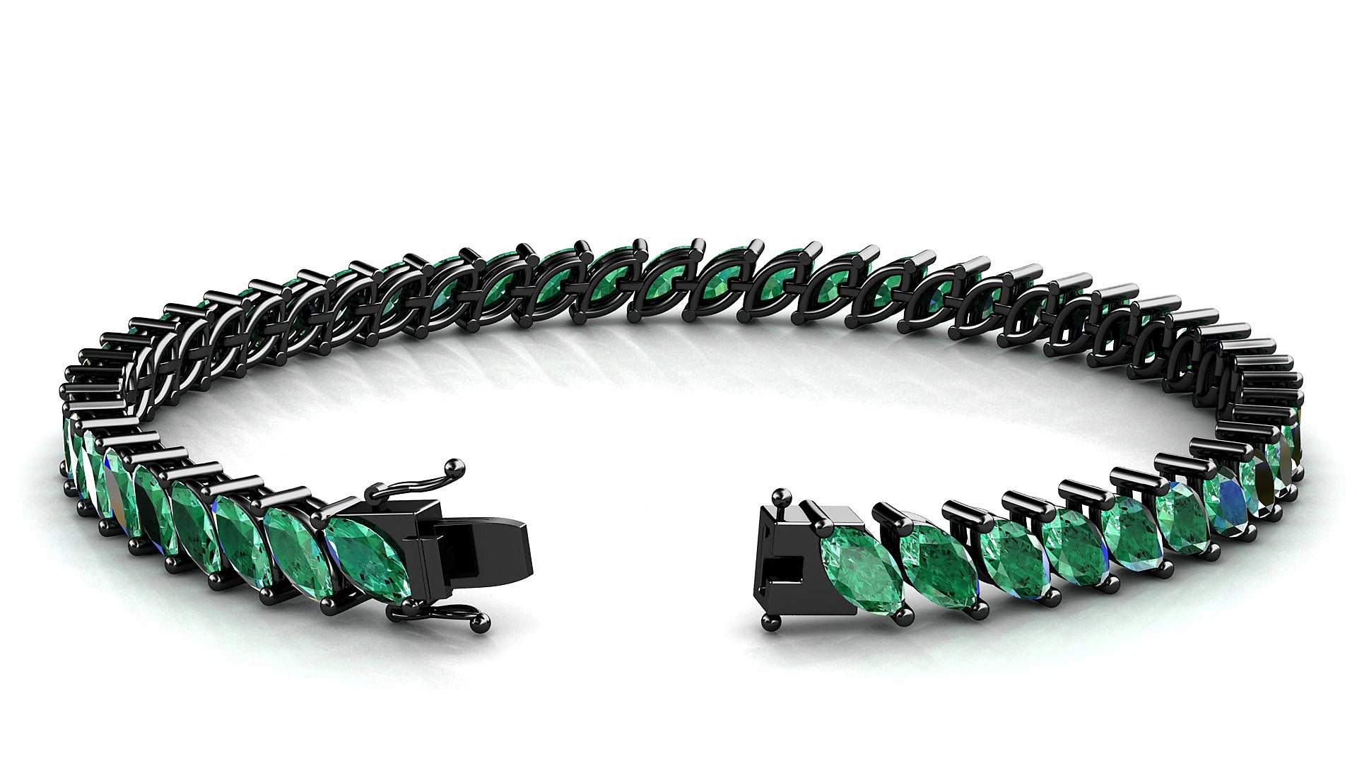 Venezia | 18k Black Gold 6 x 3 mm Marquise Natural Emerald 15 cm Tennis Bracelet