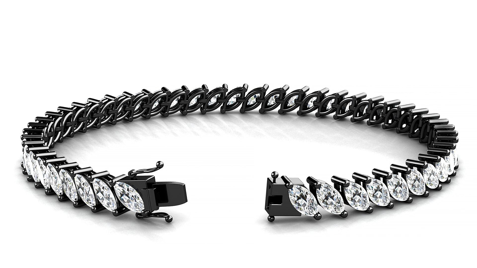 Venezia | 18k Black Gold 6 x 3 mm Marquise Lab-Grown Diamond 19 cm Tennis Bracelet