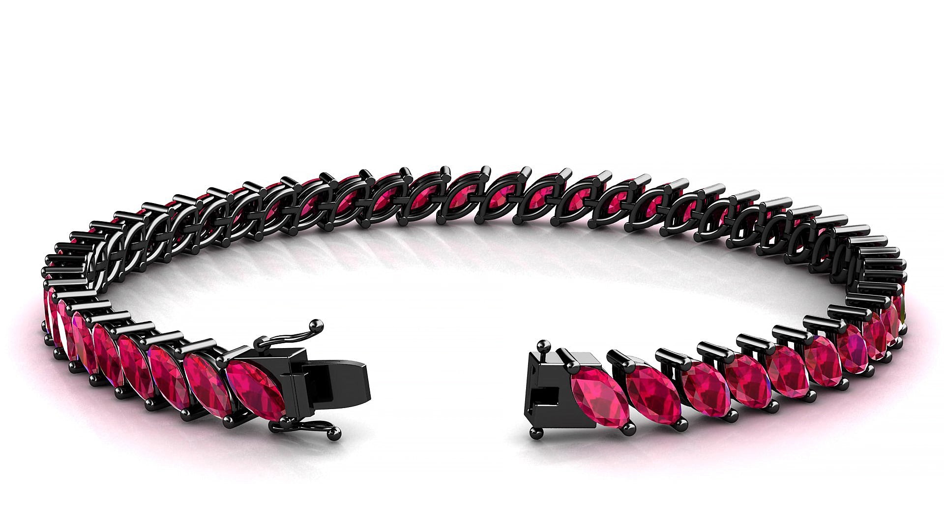 Venezia | 18k Black Gold 6 x 3 mm Marquise Natural Ruby 18 cm Tennis Bracelet
