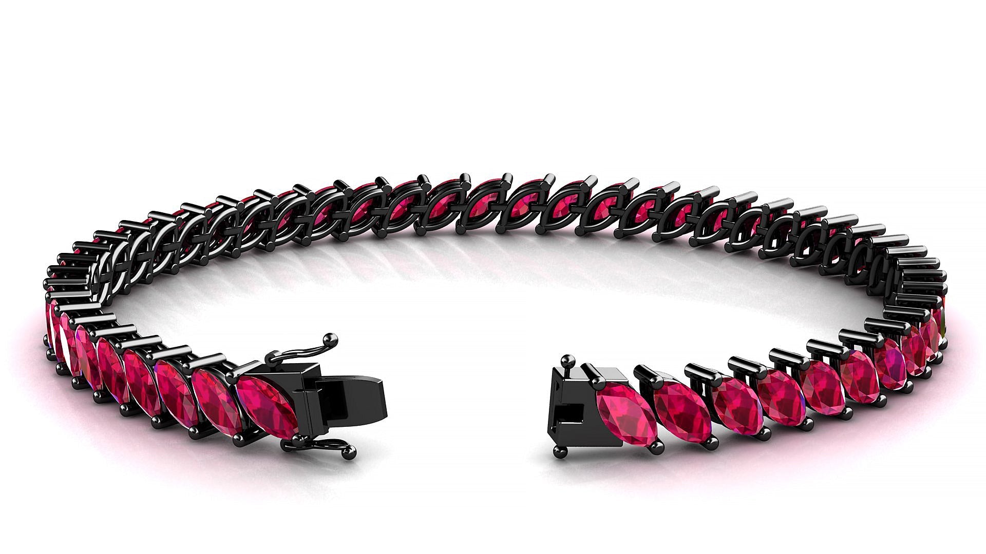 Venezia | 18k Black Gold 6 x 3 mm Marquise Natural Ruby Tennis Bracelet