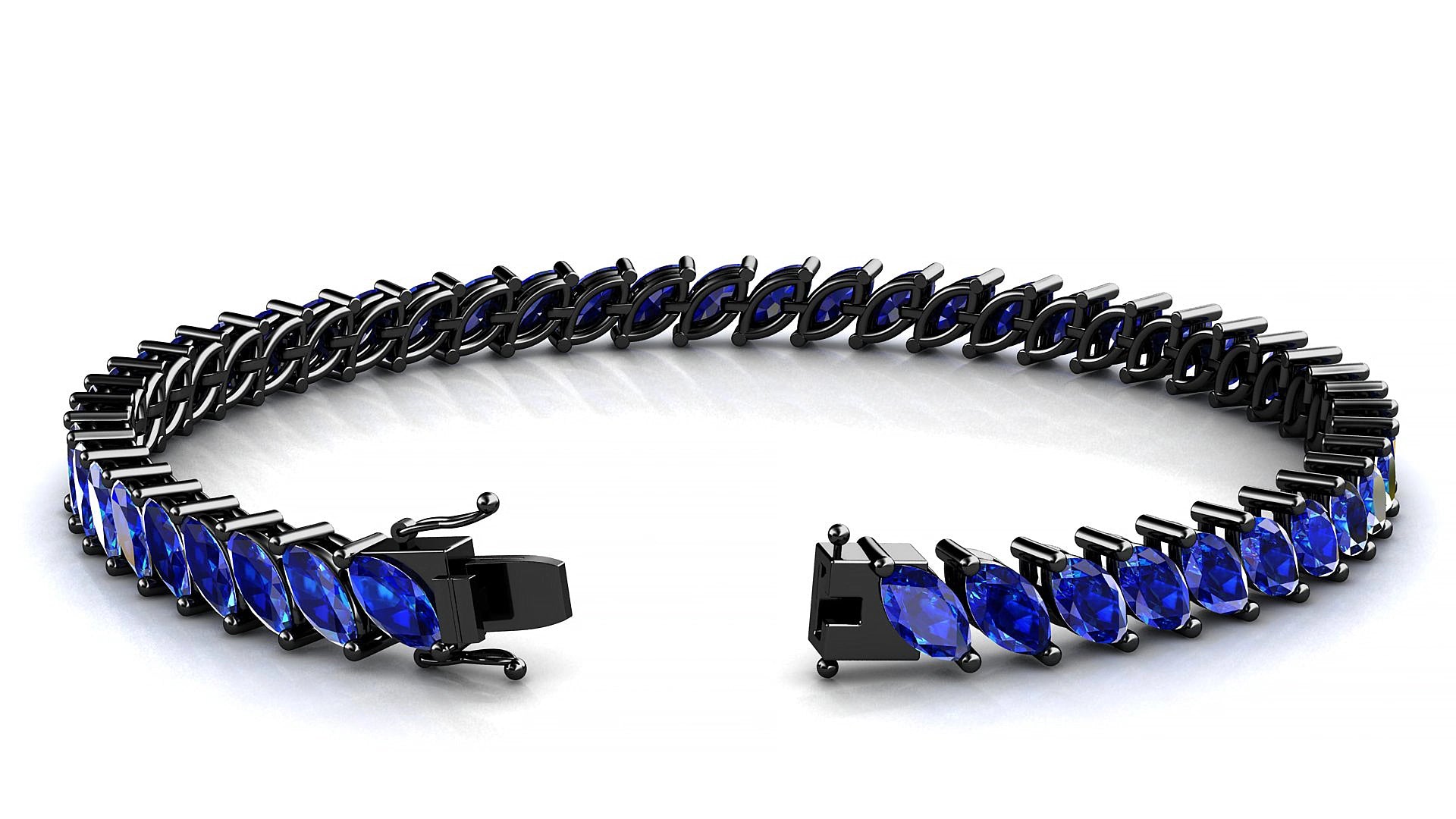 Venezia | 18k Black Gold 6 x 3 mm Marquise Natural Sapphire 19 cm Tennis Bracelet