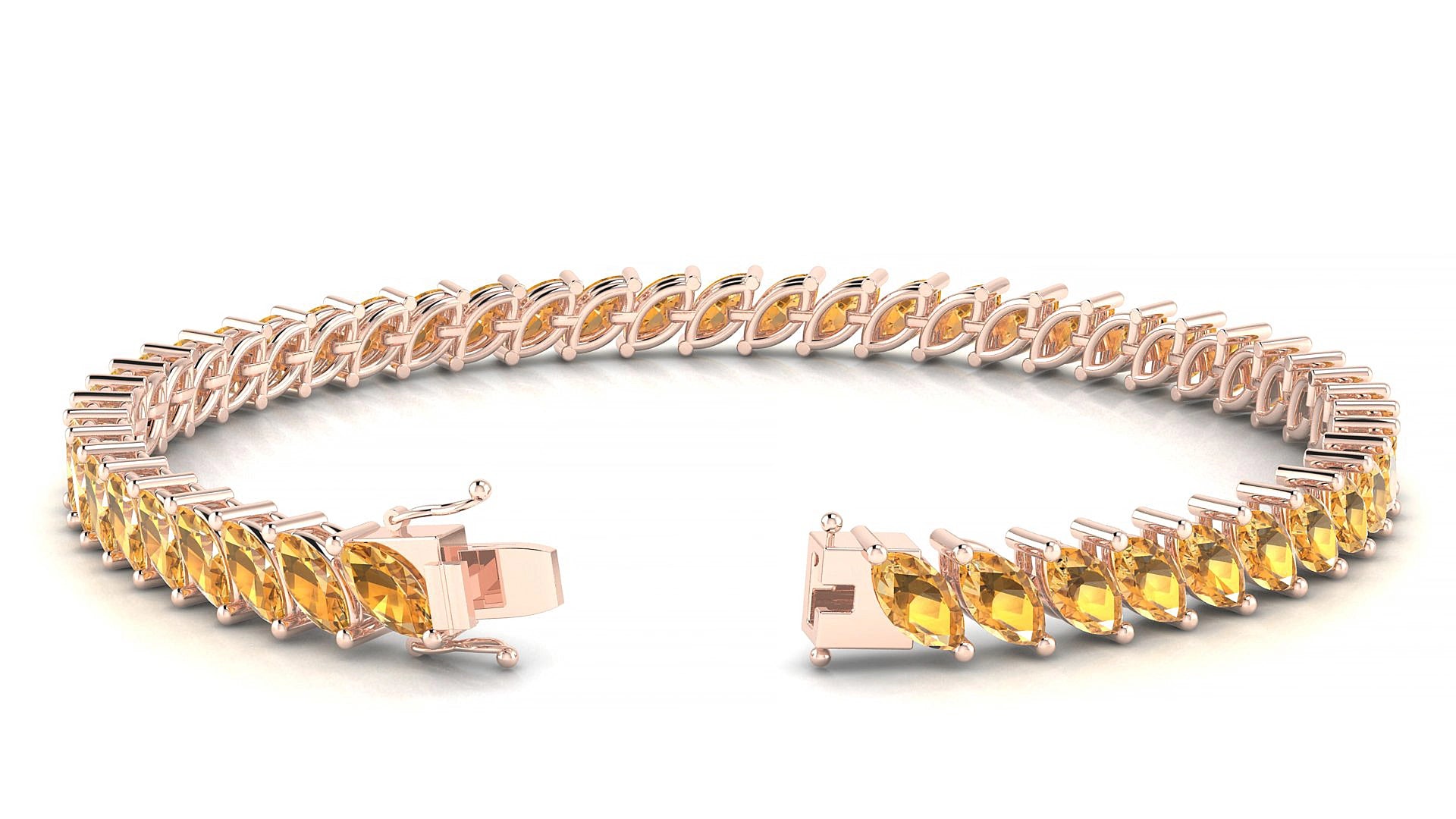 Venezia | 18k Rose Gold 6 x 3 mm Marquise Natural Citrine 18 cm Tennis Bracelet
