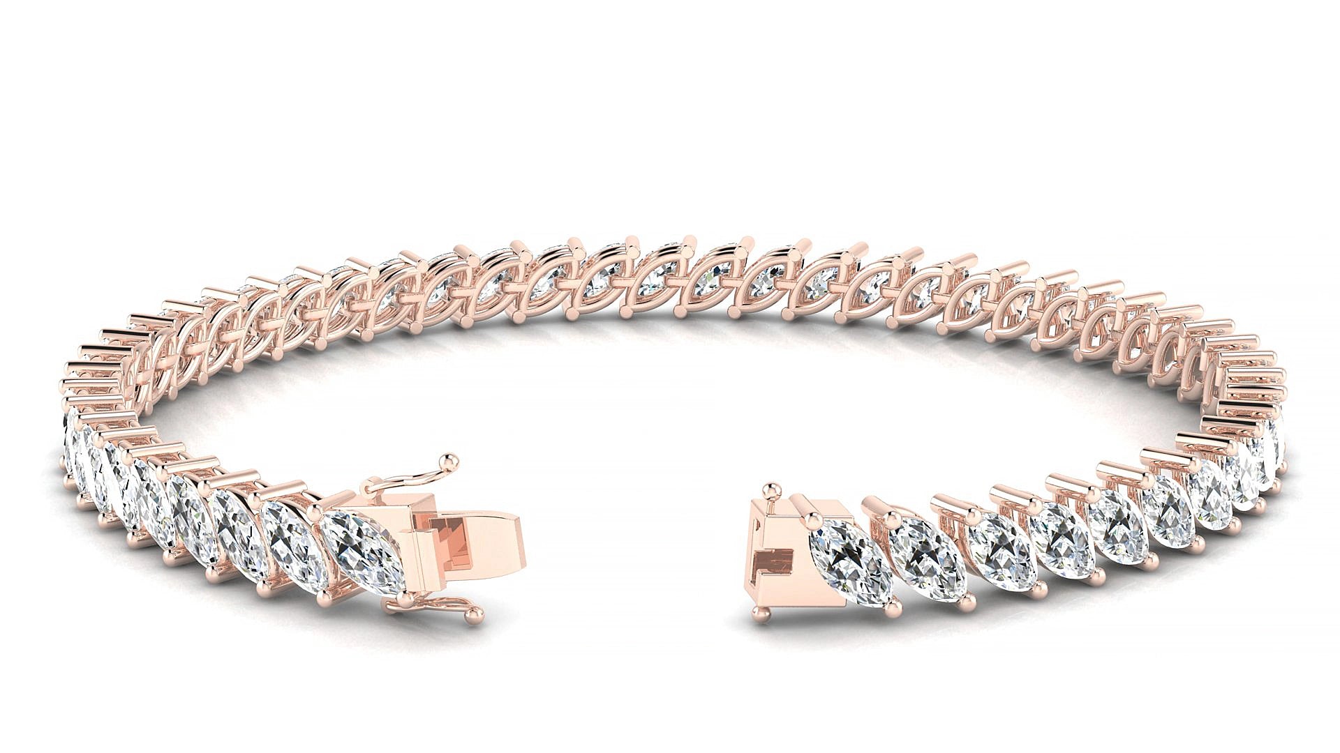 Venezia | 18k Rose Gold 6 x 3 mm Marquise Natural Diamond 19 cm Tennis Bracelet