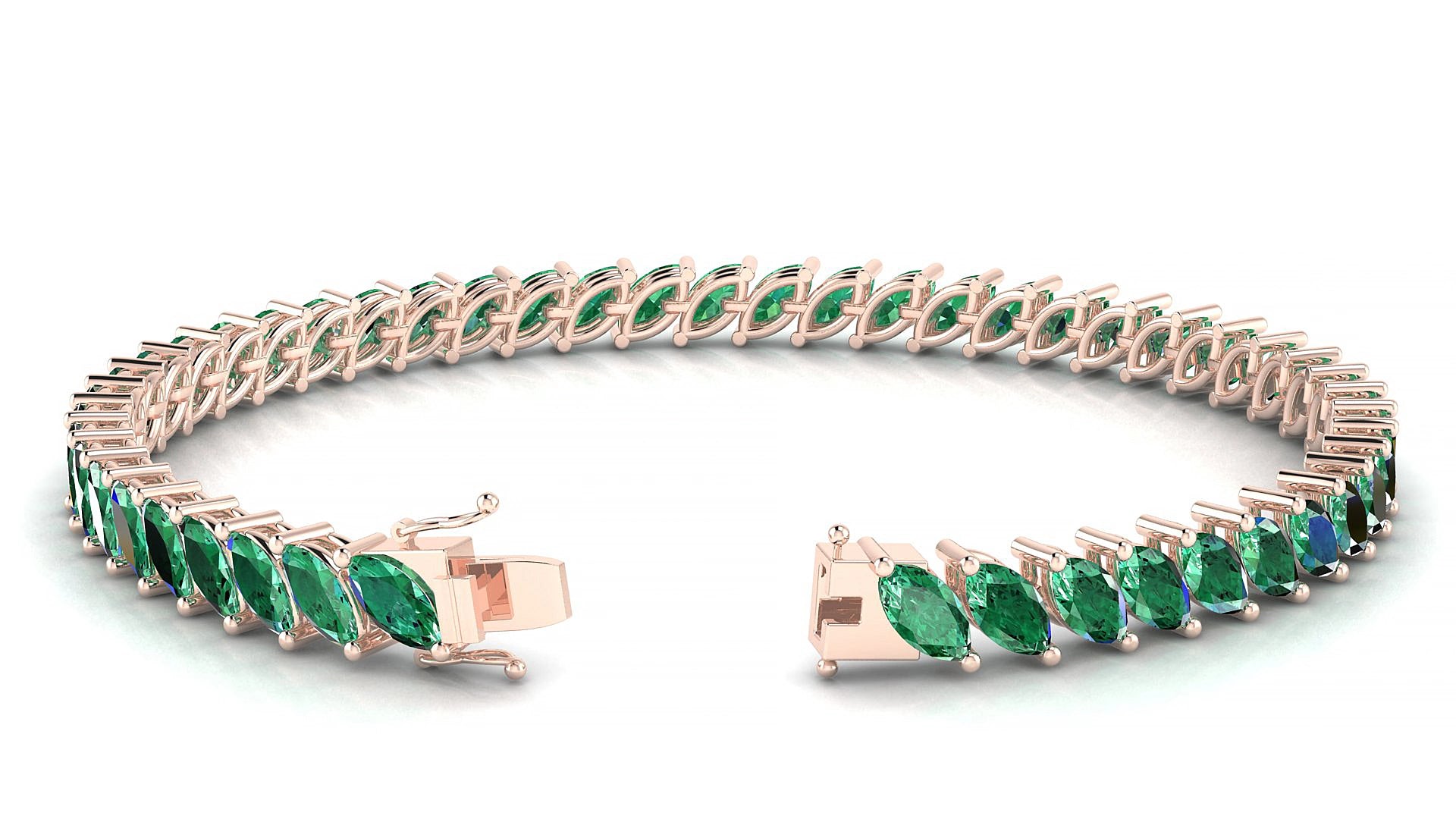 Venezia | 18k Rose Gold 6 x 3 mm Marquise Natural Emerald 19 cm Tennis Bracelet