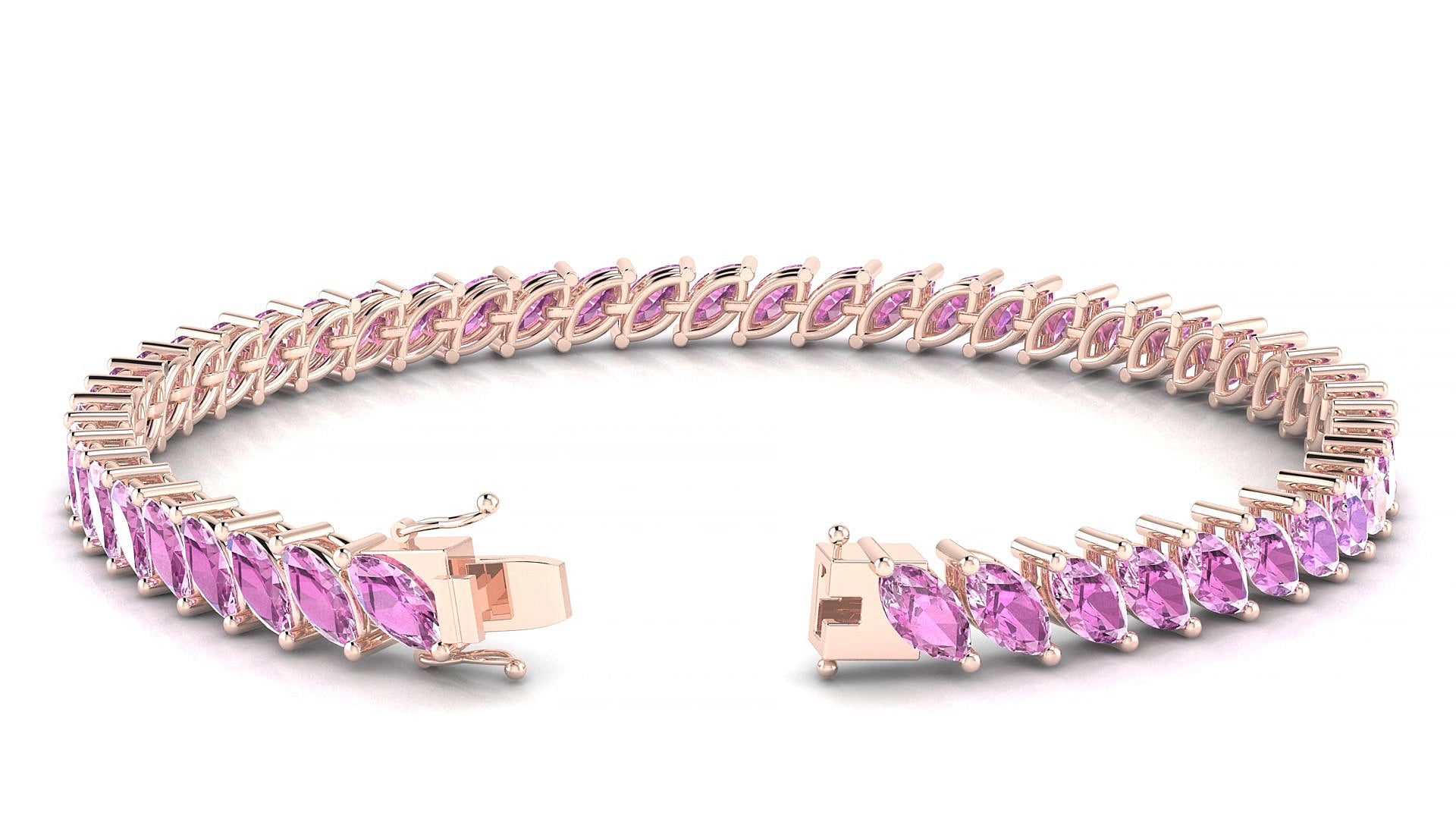 Venezia | 18k Rose Gold 6 x 3 mm Marquise Natural Pink Sapphire 17 cm Tennis Bracelet