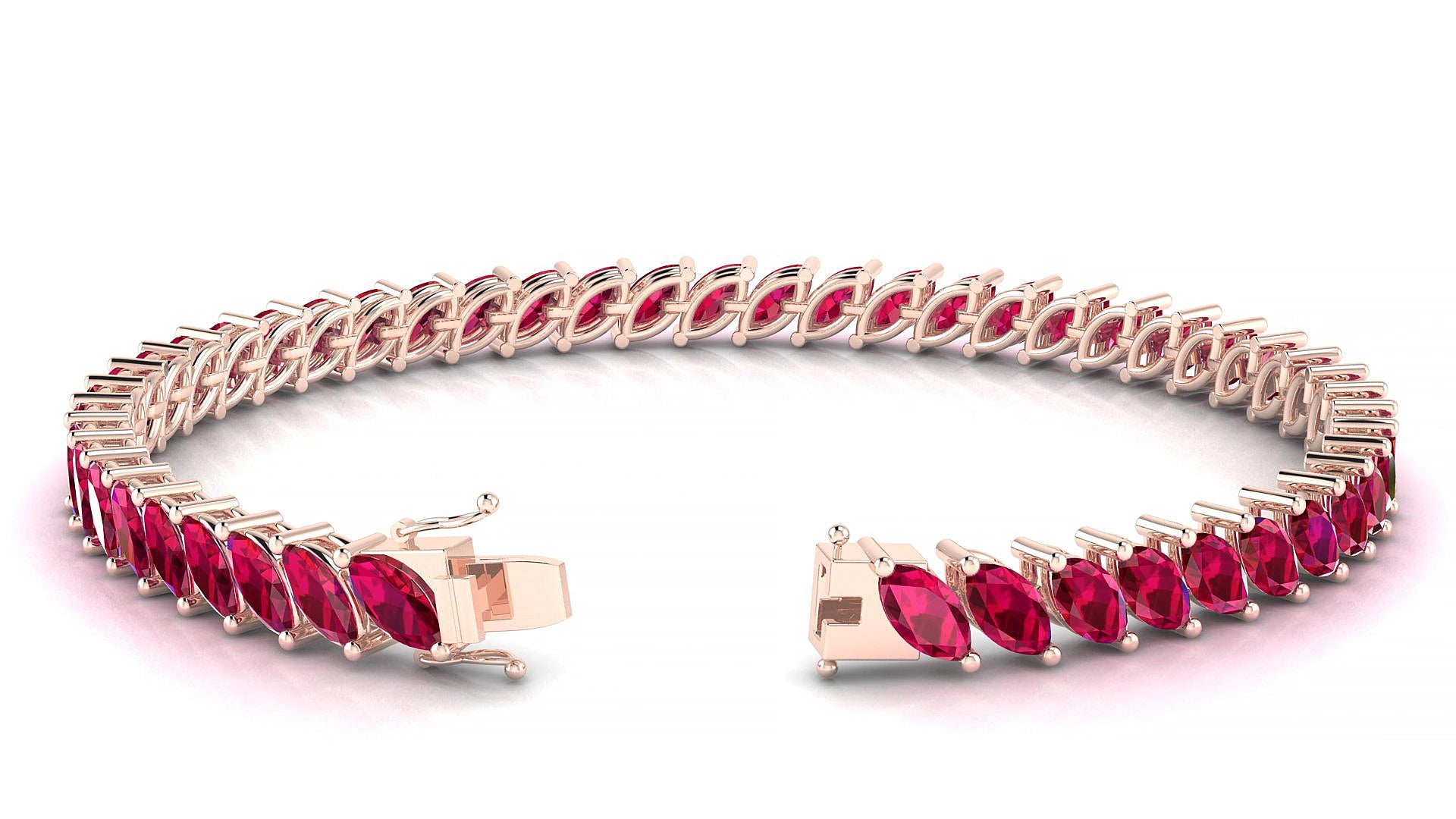 Venezia | 18k Rose Gold 6 x 3 mm Marquise Natural Ruby 15 cm Tennis Bracelet