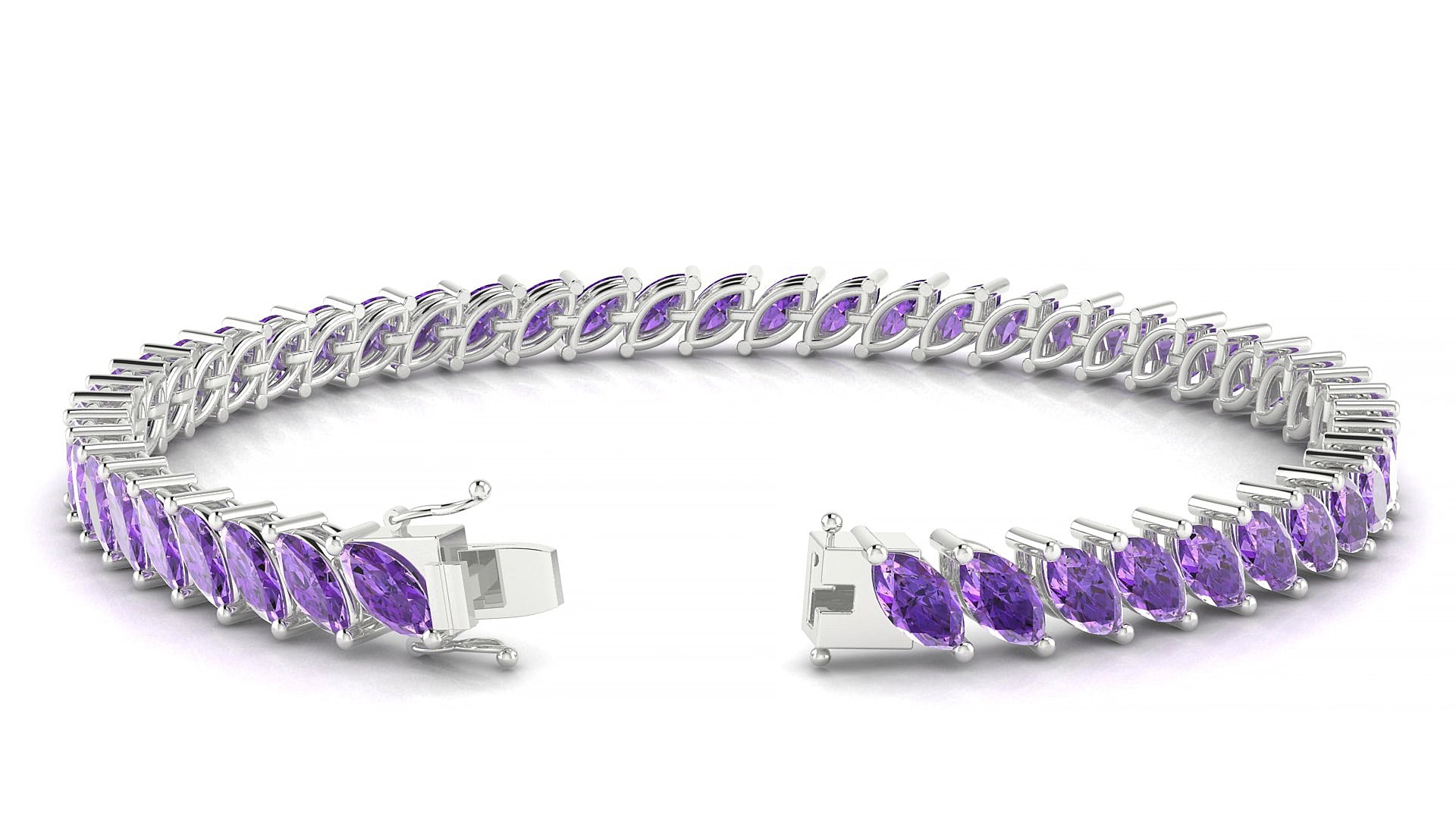 Venezia | 18k White Gold 6 x 3 mm Marquise Natural Amethyst 15 cm Tennis Bracelet