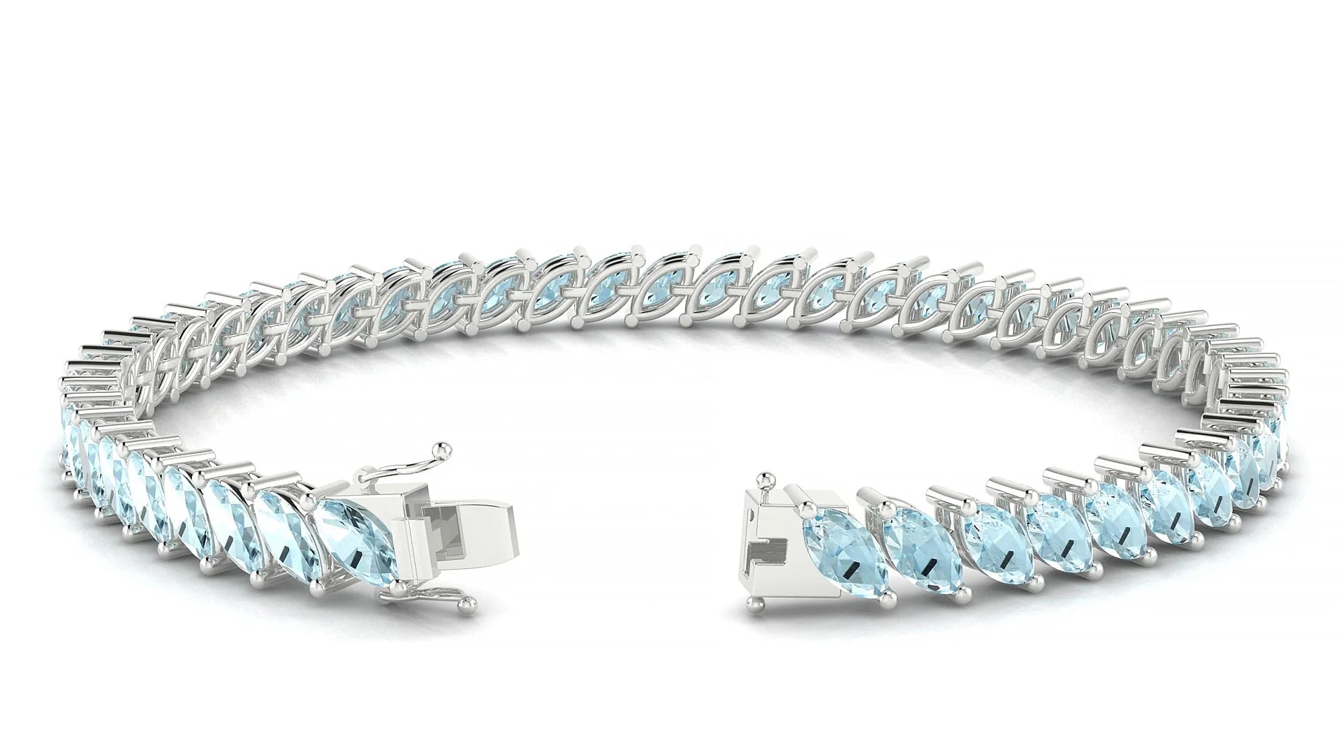 Venezia | 18k White Gold 6 x 3 mm Marquise Natural Aquamarine Tennis Bracelet