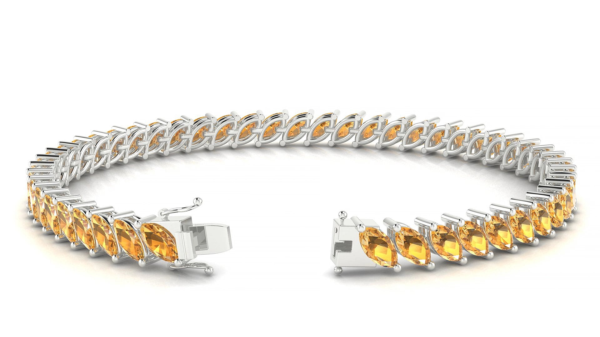 Venezia | 18k White Gold 6 x 3 mm Marquise Natural Citrine 15 cm Tennis Bracelet