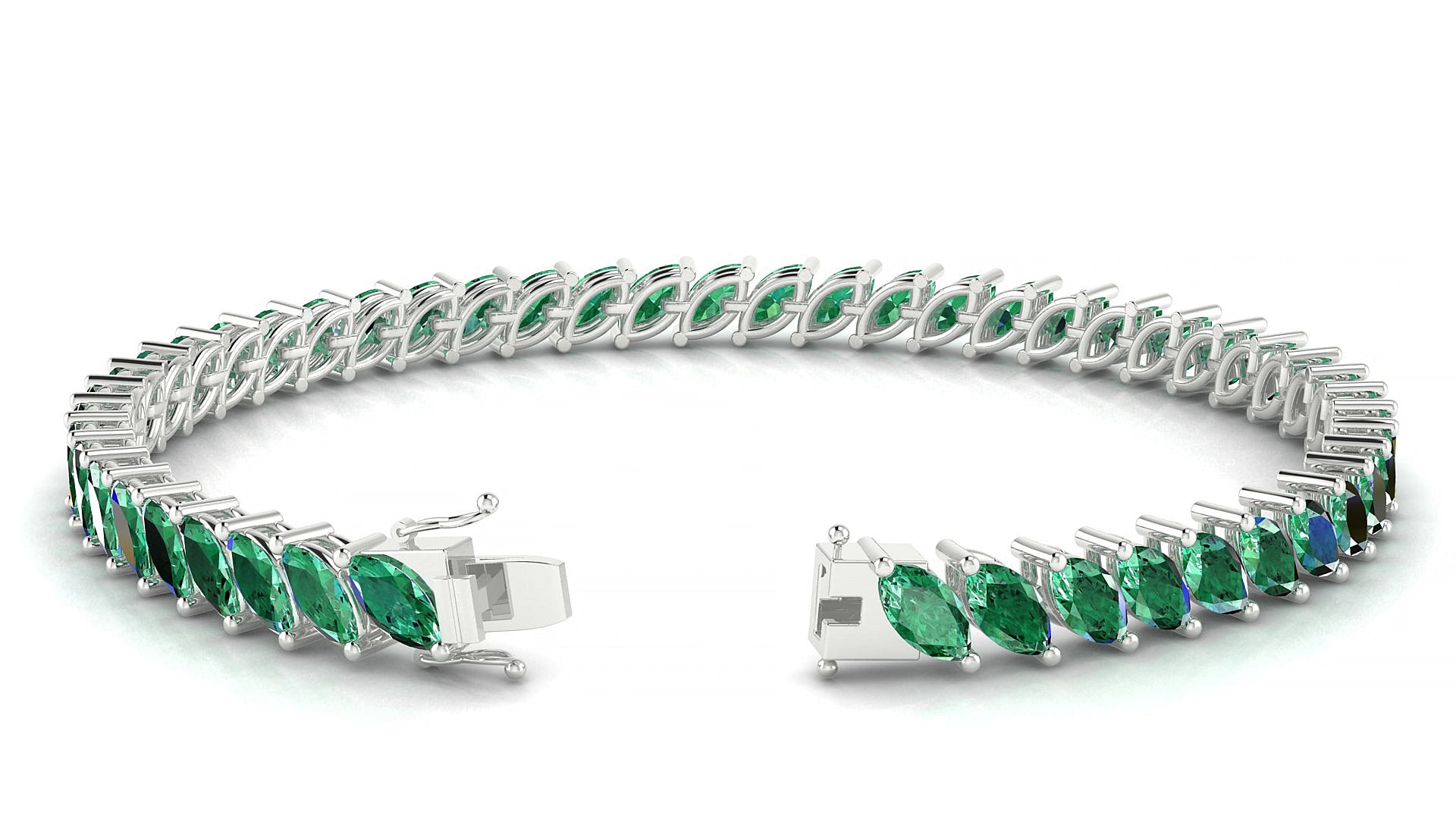 Venezia | 18k White Gold 6 x 3 mm Marquise Natural Emerald 15 cm Tennis Bracelet