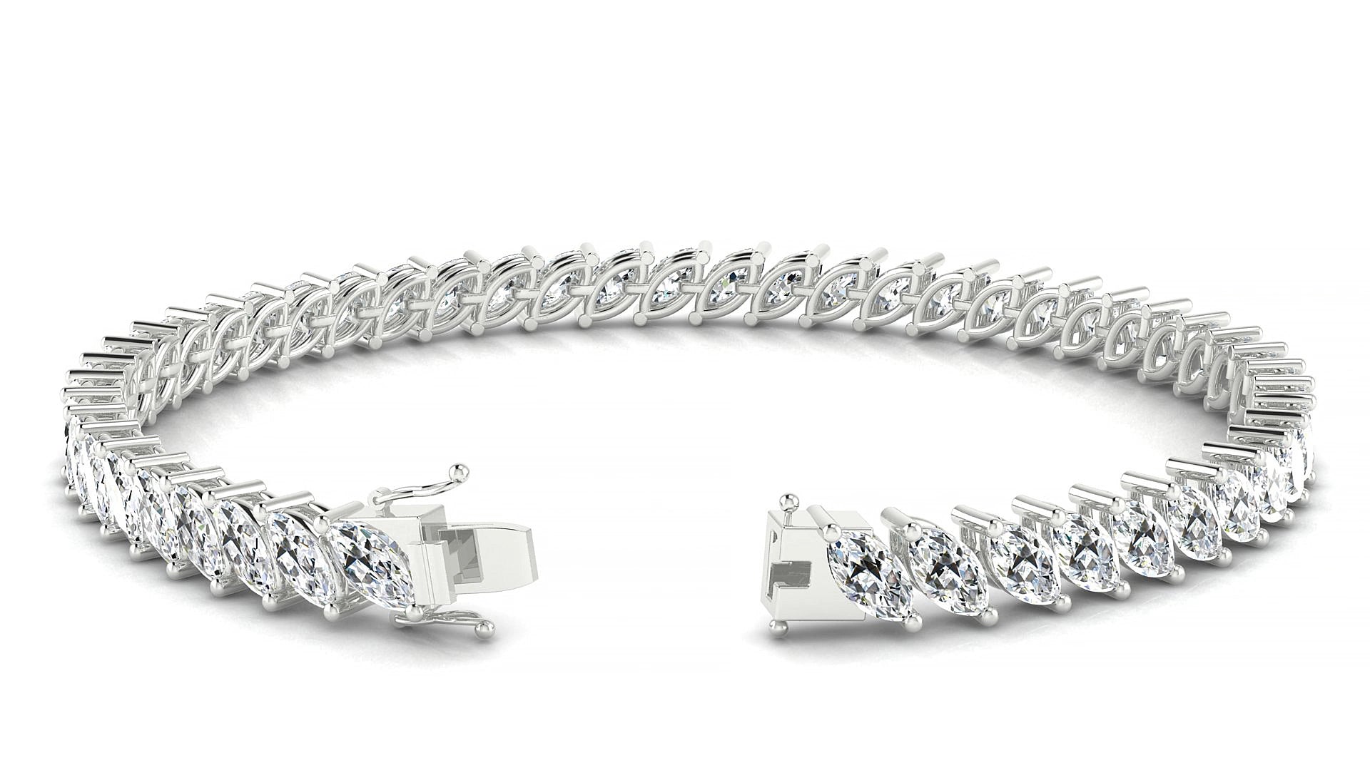 Venezia | 18k White Gold 6 x 3 mm Marquise Lab-Grown Diamond 15 cm Tennis Bracelet