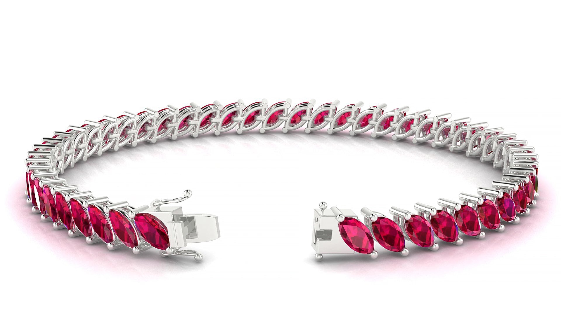 Venezia | 18k White Gold 6 x 3 mm Marquise Natural Ruby 15 cm Tennis Bracelet