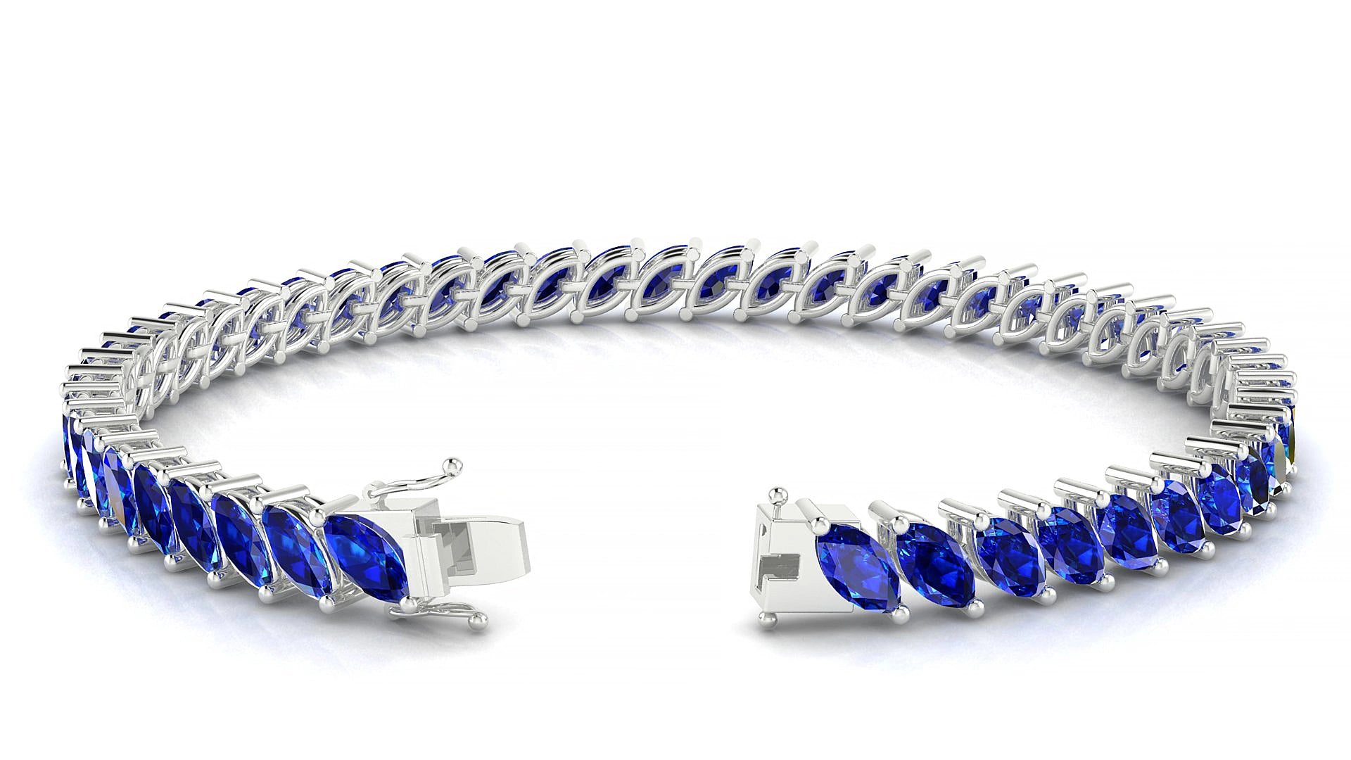 Venezia | 18k White Gold 6 x 3 mm Marquise Natural Sapphire 20 cm Tennis Bracelet