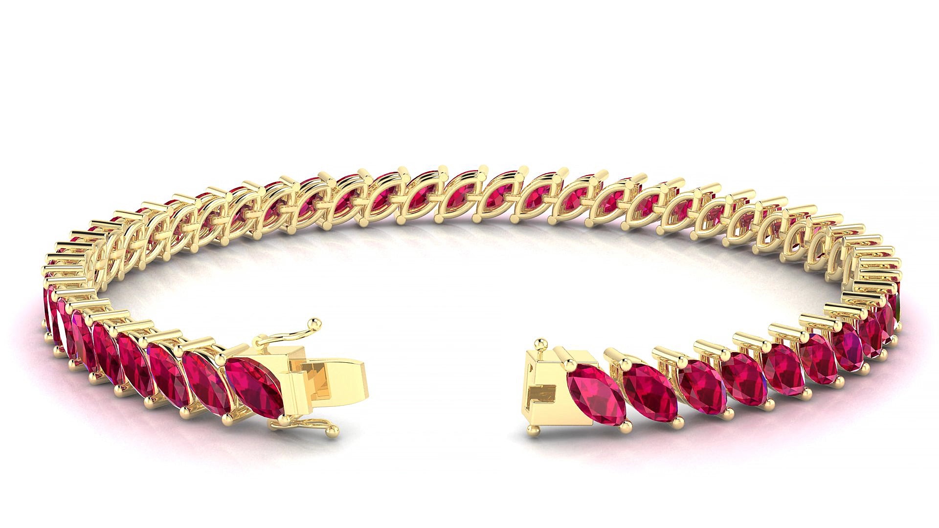 Venezia | 18k Yellow Gold 6 x 3 mm Marquise Natural Ruby 19 cm Tennis Bracelet