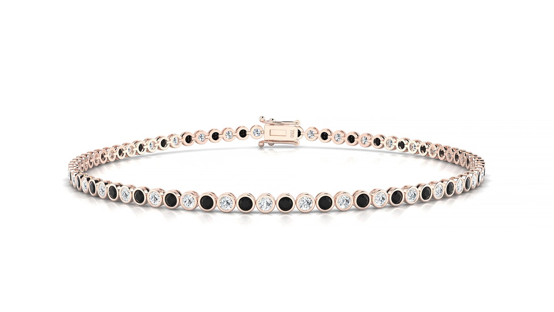 Avila 1-1 | 18k Rose Gold 1.7 mm Round Natural Black Diamond & Diamond 15 cm Tennis Bracelet