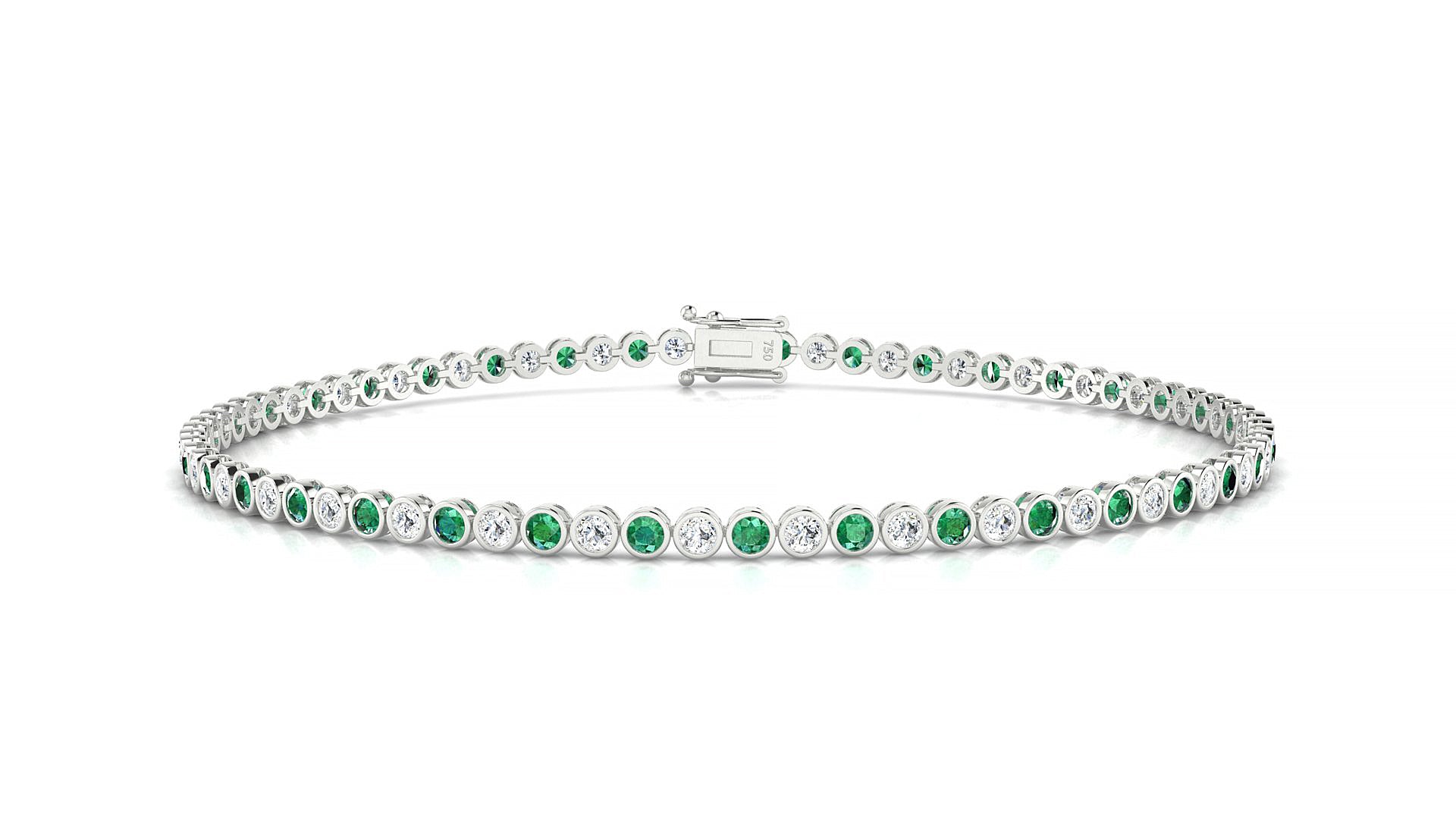 Avila 1-1 | 18k White Gold 1.7 mm Round Natural Emerald & Diamond Tennis Bracelet