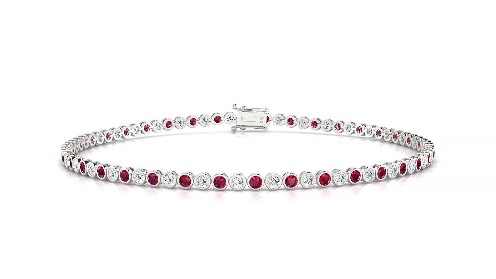Avila 1-1 | 18k White Gold 1.7 mm Round Natural Ruby & Diamond Tennis Bracelet