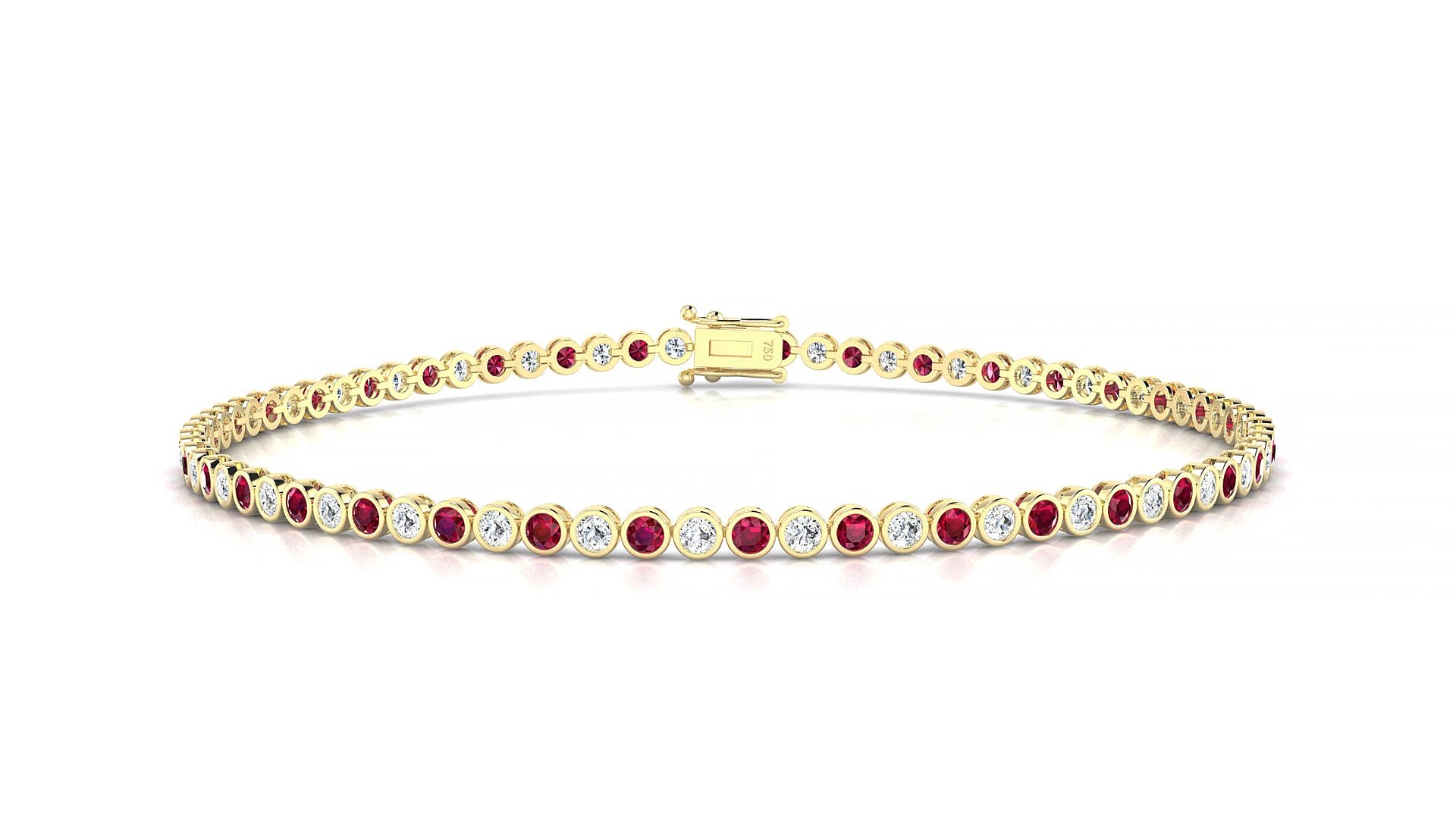 Avila 1-1 | 18k Yellow Gold 1.7 mm Round Natural Ruby & Diamond 15 cm Tennis Bracelet