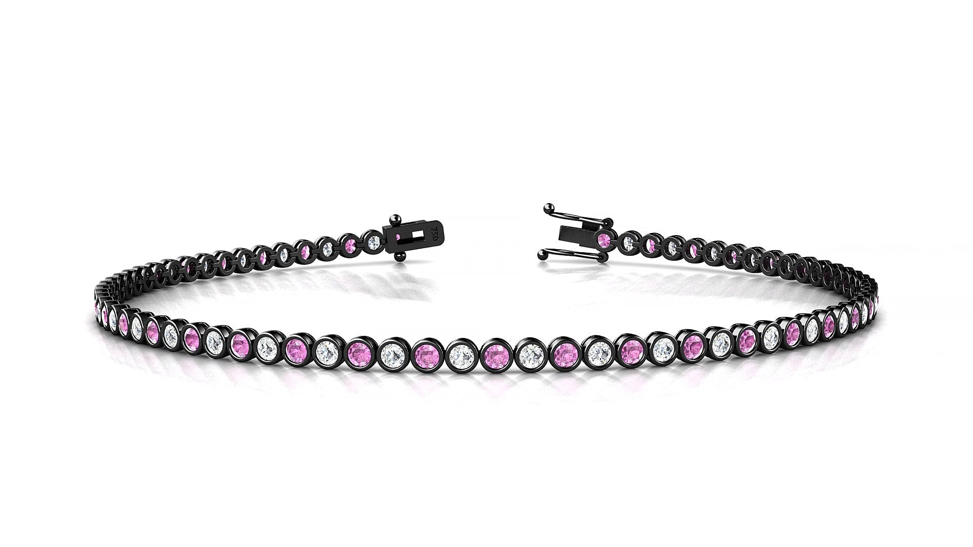Avila 1-1 | 18k Black Gold 1.7 mm Round Natural Pink Sapphire & Diamond 15 cm Tennis Bracelet