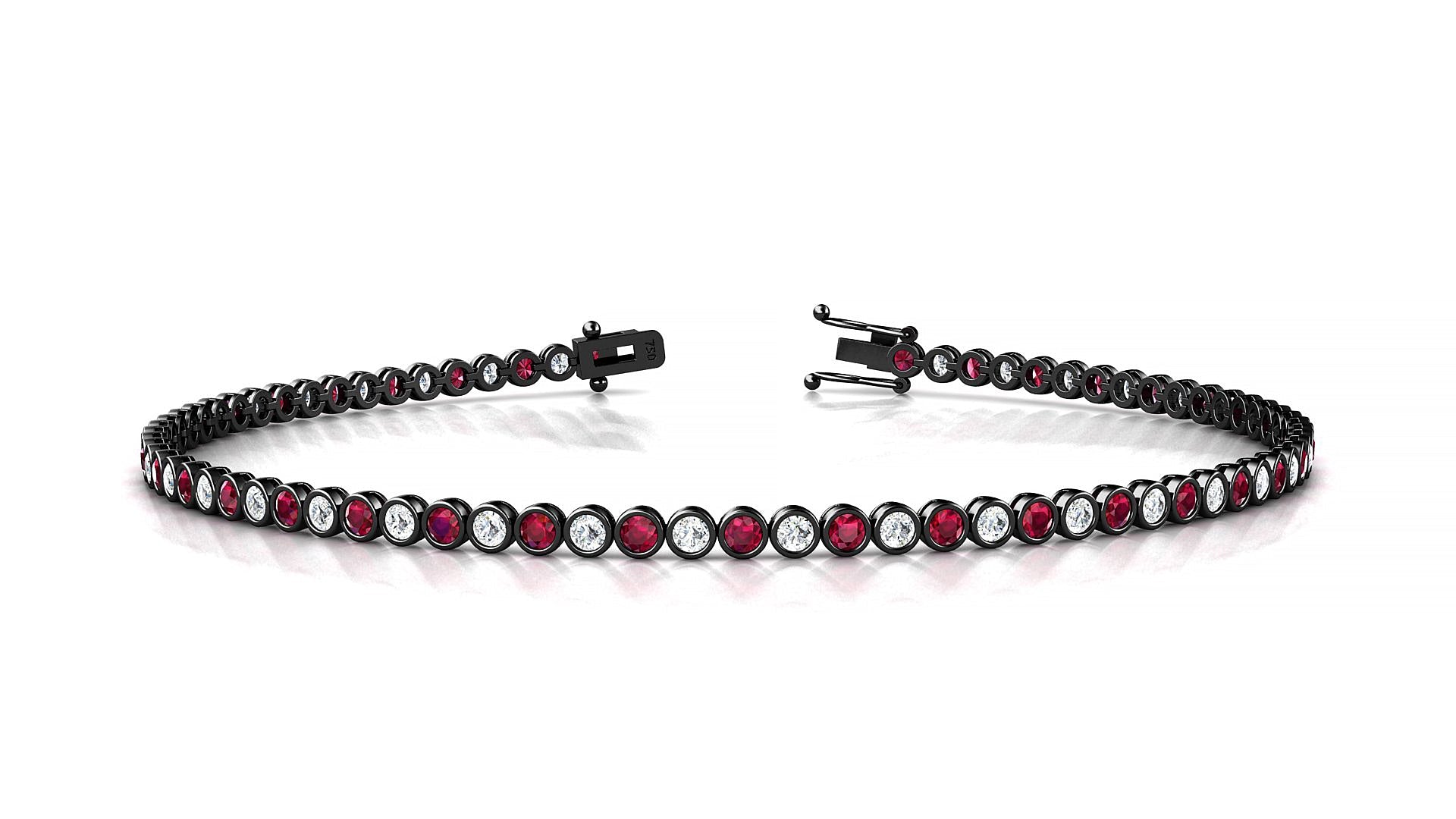 Avila 1-1 | 18k Black Gold 1.7 mm Round Natural Ruby & Diamond Tennis Bracelet