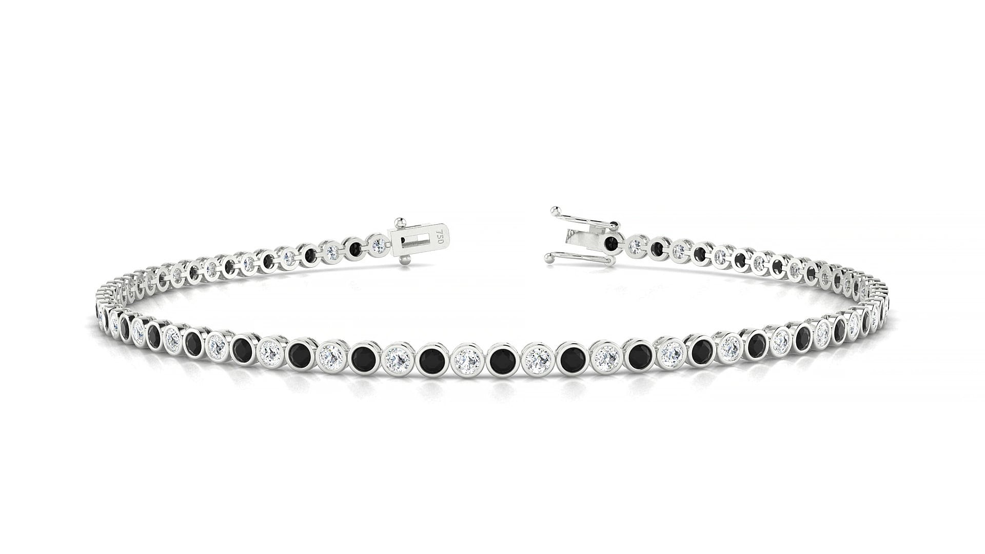 Avila 1-1 | 18k White Gold 1.7 mm Round Natural Black Diamond & Diamond 16 cm Tennis Bracelet