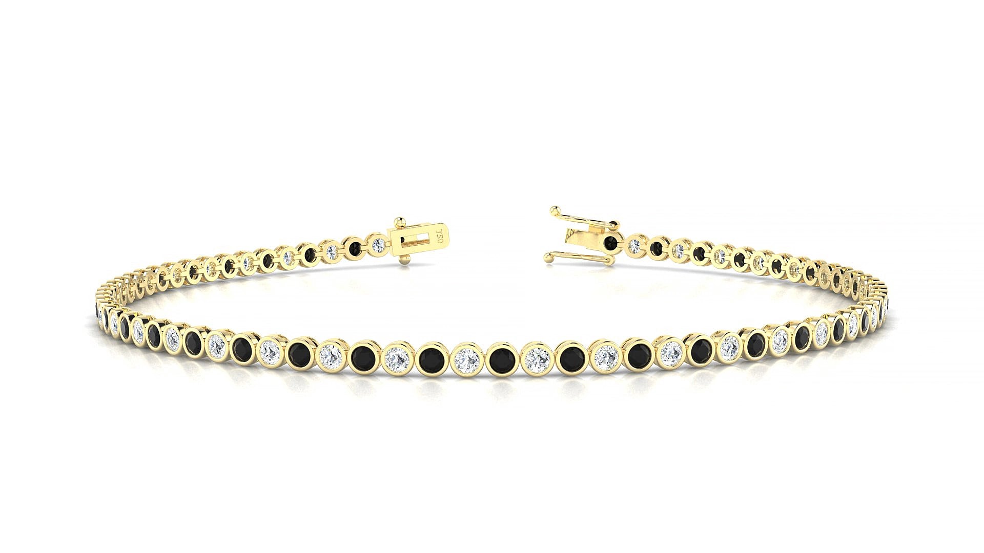 Avila 1-1 | 18k Yellow Gold 1.7 mm Round Natural Black Diamond & Diamond 16 cm Tennis Bracelet
