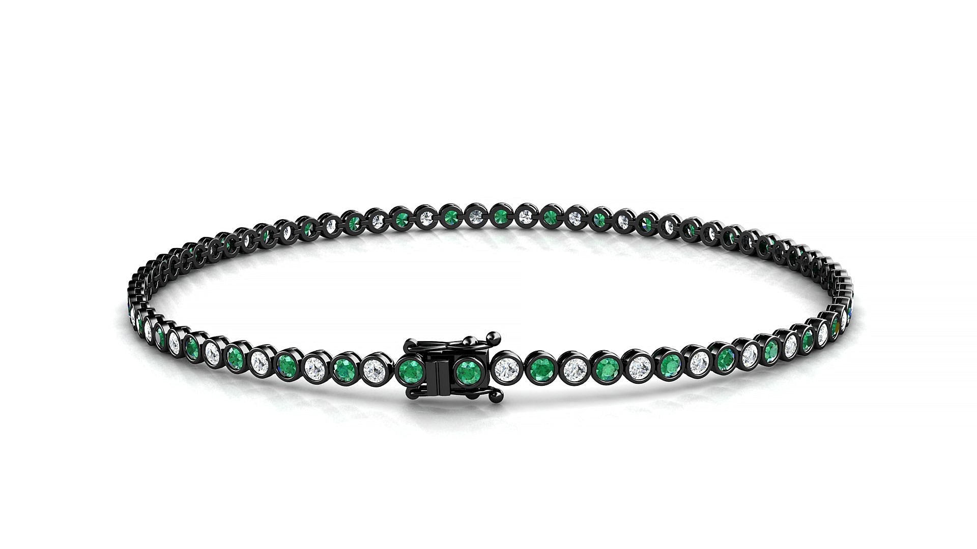 Avila 1-1 | 18k Black Gold 1.7 mm Round Natural Emerald & Diamond Tennis Bracelet