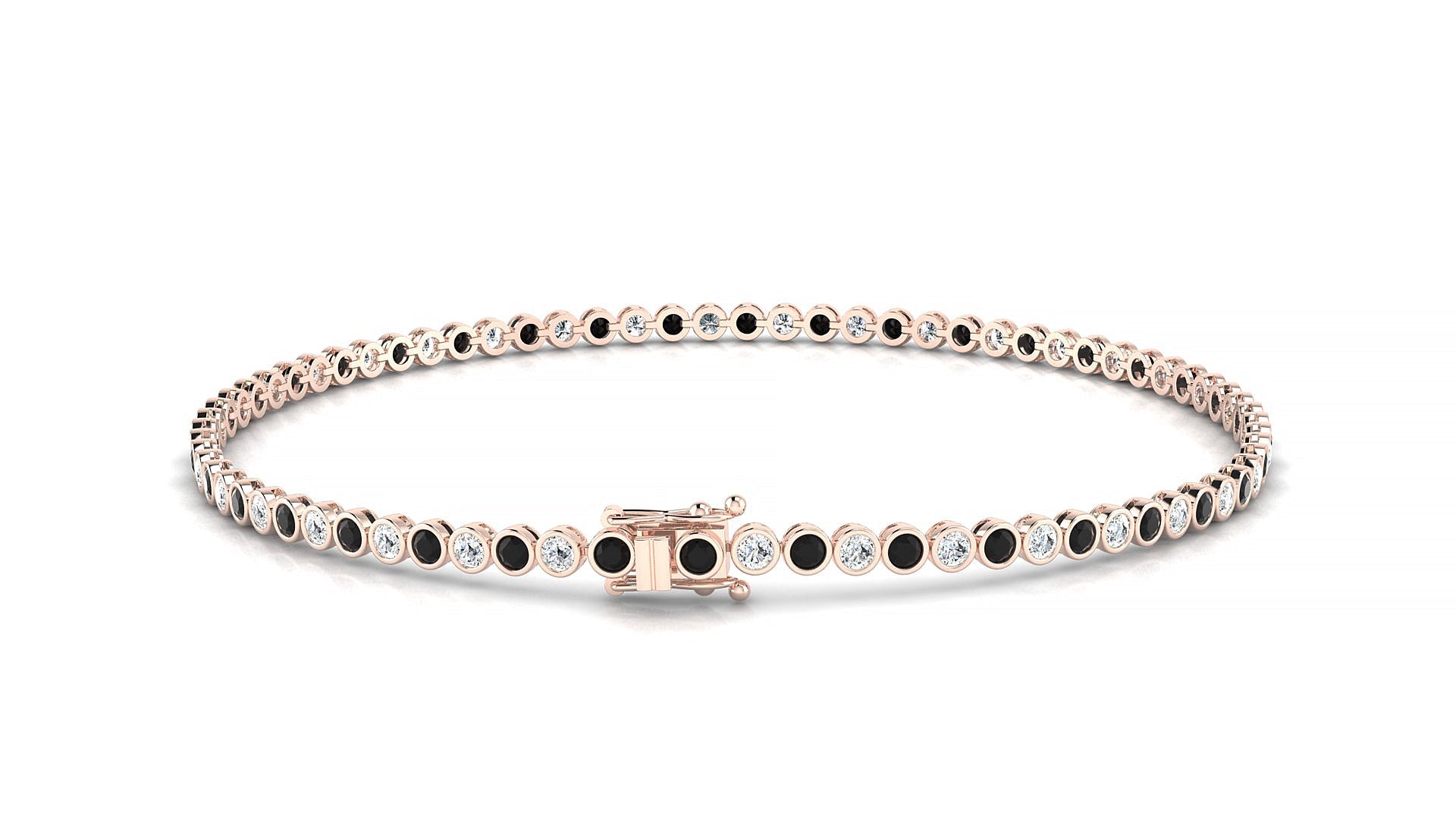 Avila 1-1 | 18k Rose Gold 1.7 mm Round Natural Black Diamond & Diamond Tennis Bracelet