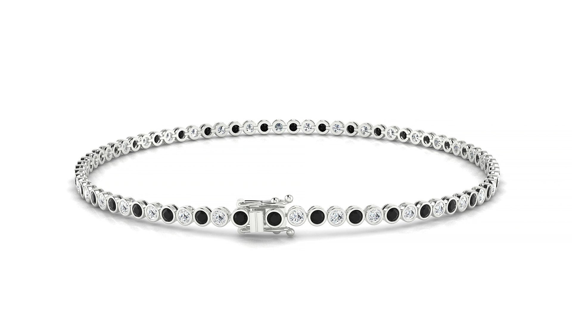 Avila 1-1 | 18k White Gold 1.7 mm Round Natural Black Diamond & Diamond 15 cm Tennis Bracelet