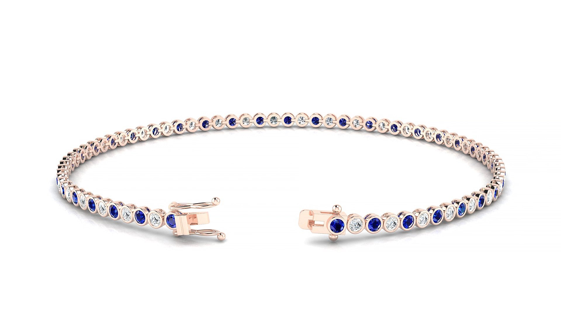 Avila 1-1 | 18k Rose Gold 1.7 mm Round Natural Sapphire & Diamond 15 cm Tennis Bracelet