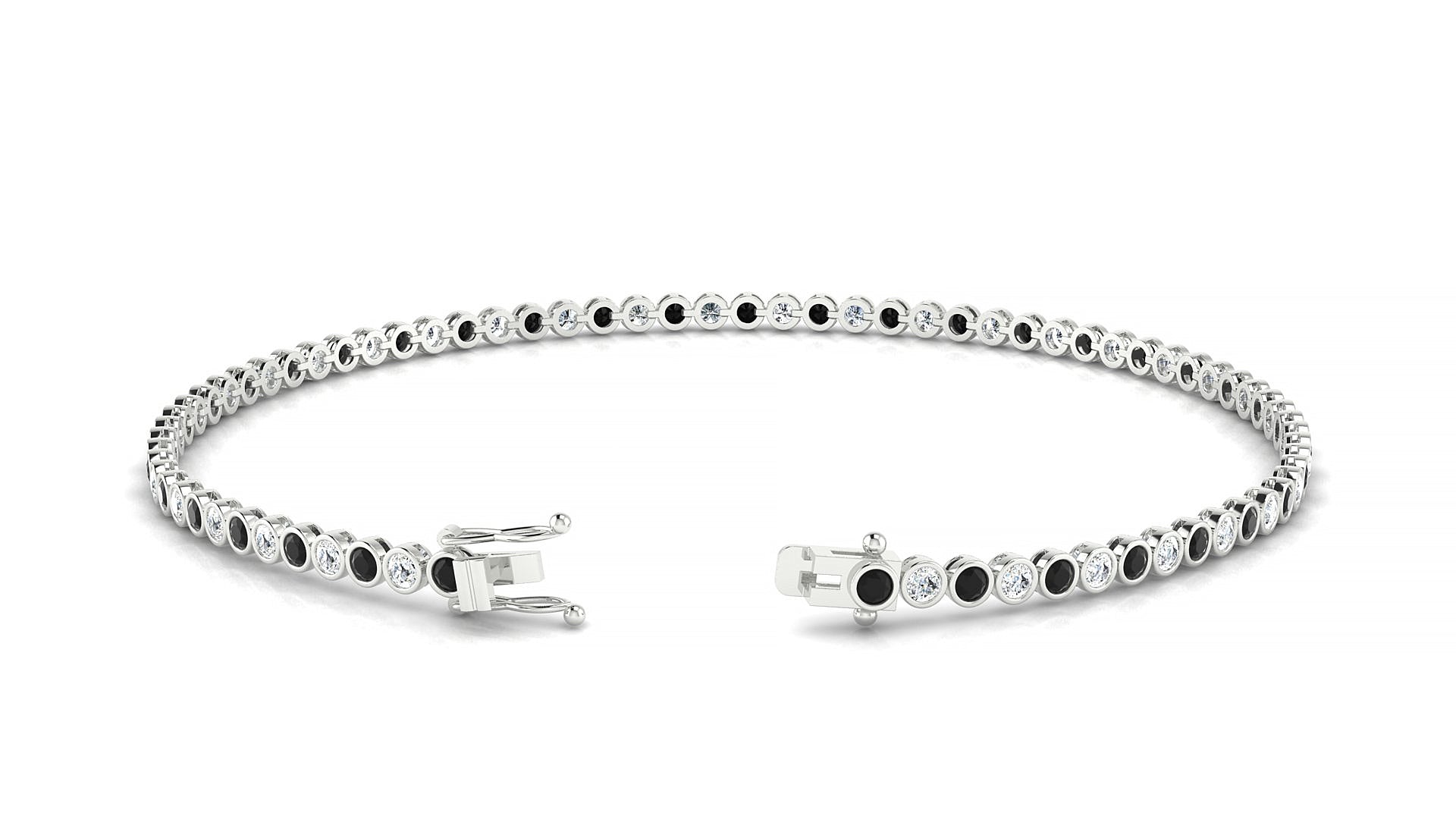 Avila 1-1 | 18k White Gold 1.7 mm Round Natural Black Diamond & Diamond Tennis Bracelet