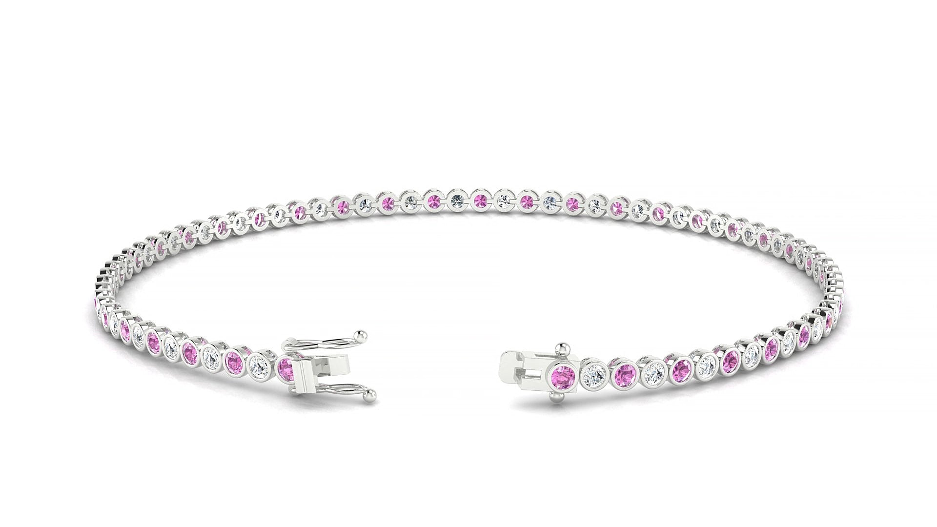Avila 1-1 | 18k White Gold 1.7 mm Round Natural Pink Sapphire & Diamond 15 cm Tennis Bracelet