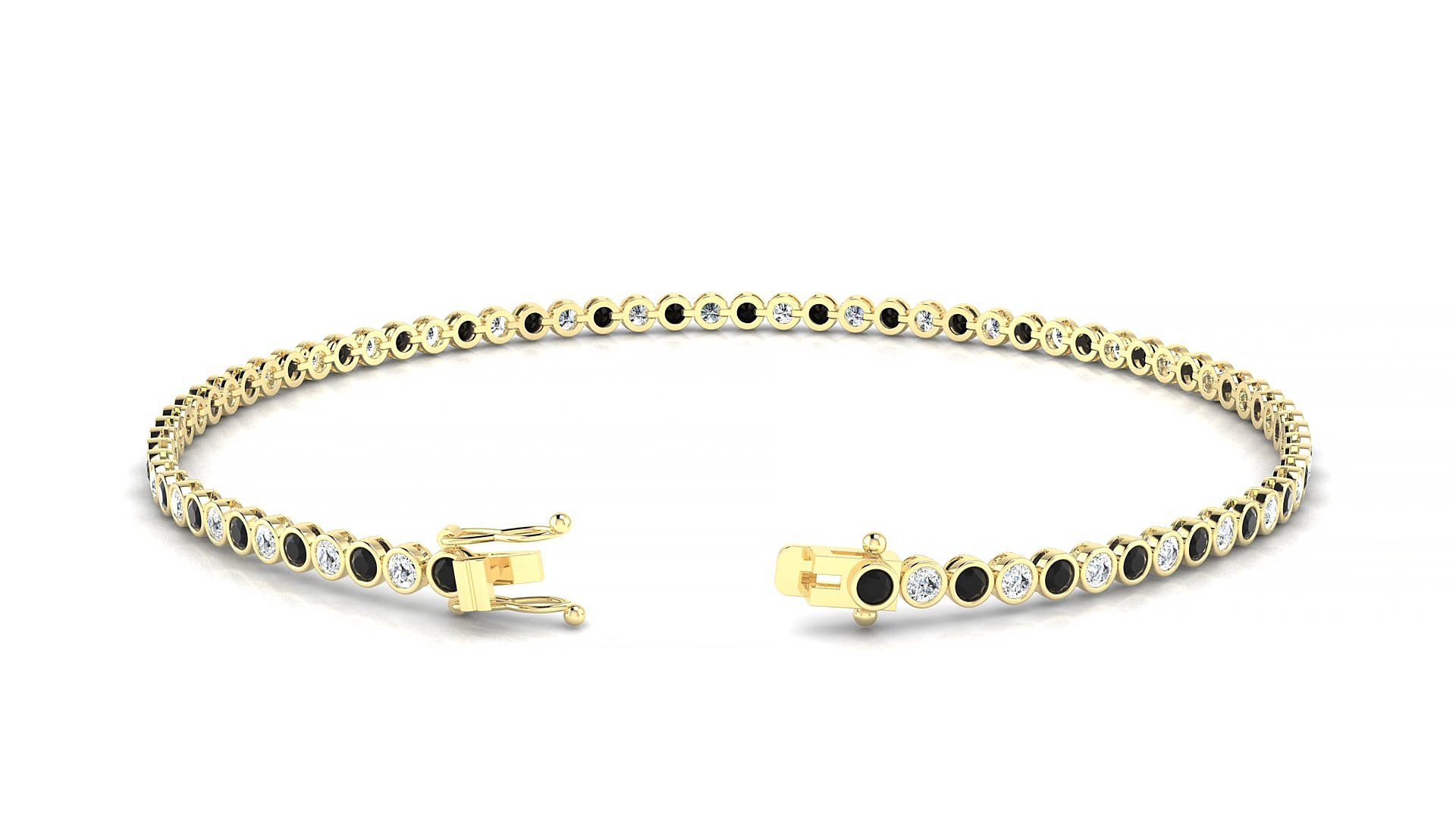 Avila 1-1 | 18k Yellow Gold 1.7 mm Round Natural Black Diamond & Diamond 16 cm Tennis Bracelet