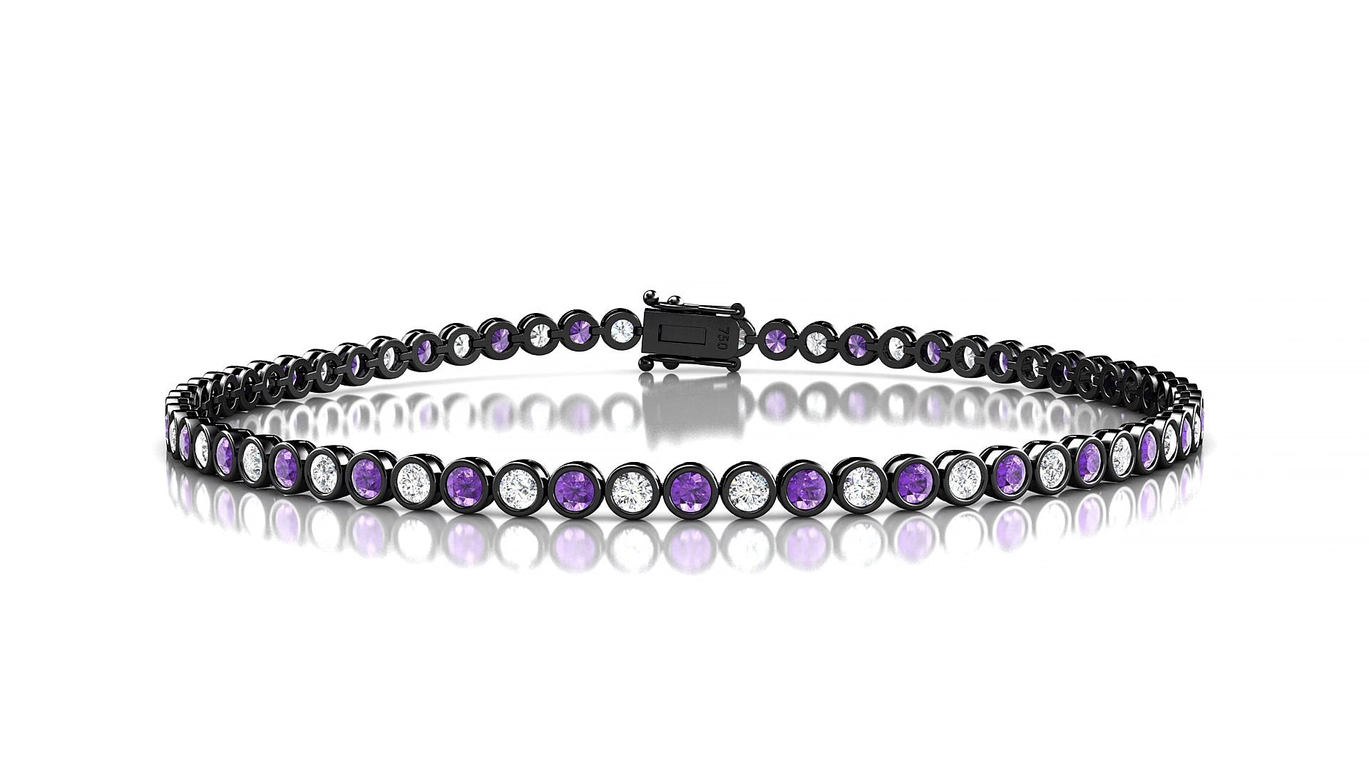 Avila 1-1 | 18k Black Gold 2 mm Round Natural Amethyst & Diamond 15 cm Tennis Bracelet