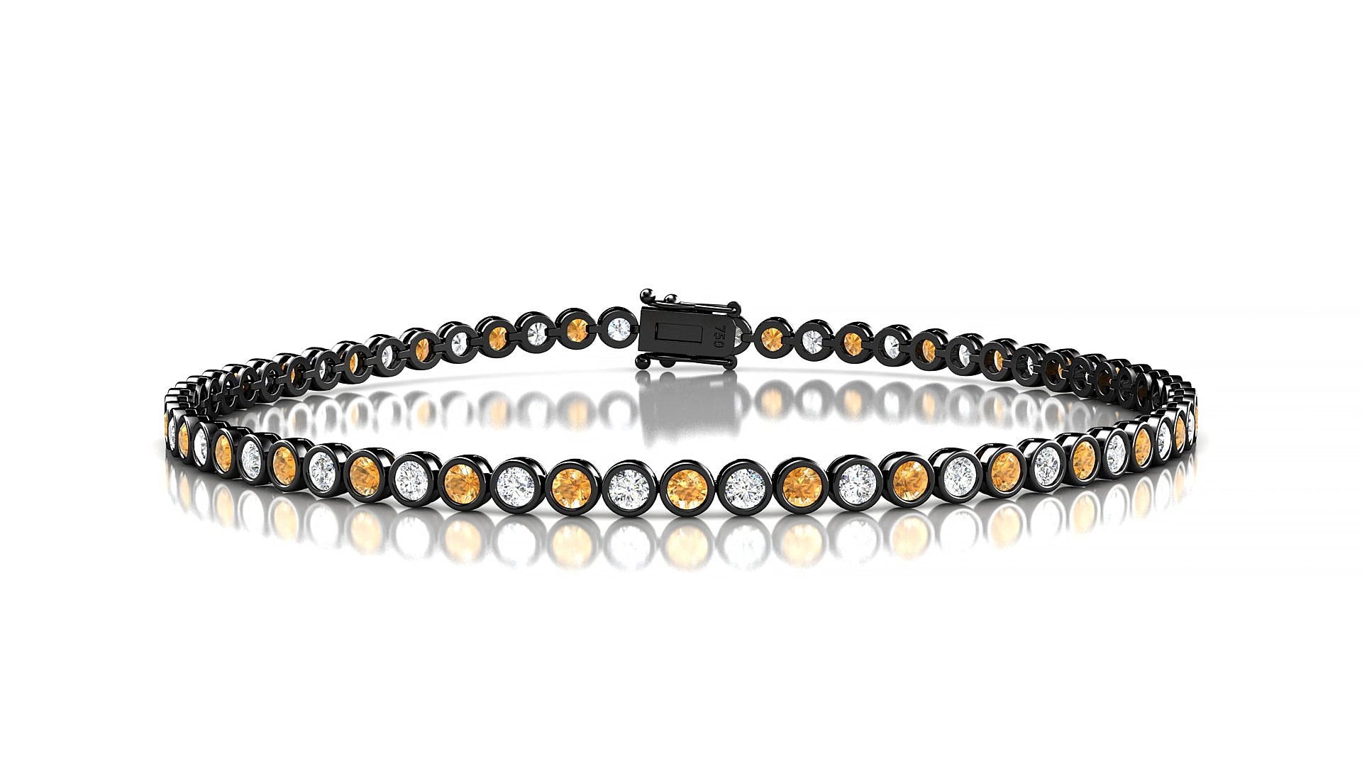 Avila 1-1 | 18k Black Gold 2 mm Round Natural Citrine & Diamond 15 cm Tennis Bracelet