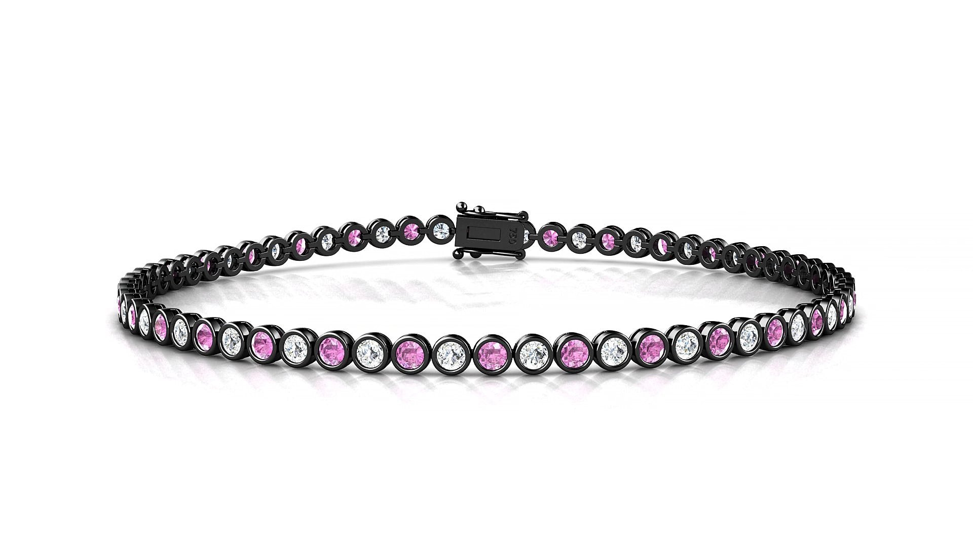 Avila 1-1 | 18k Black Gold 2 mm Round Natural Pink Sapphire & Diamond 15 cm Tennis Bracelet