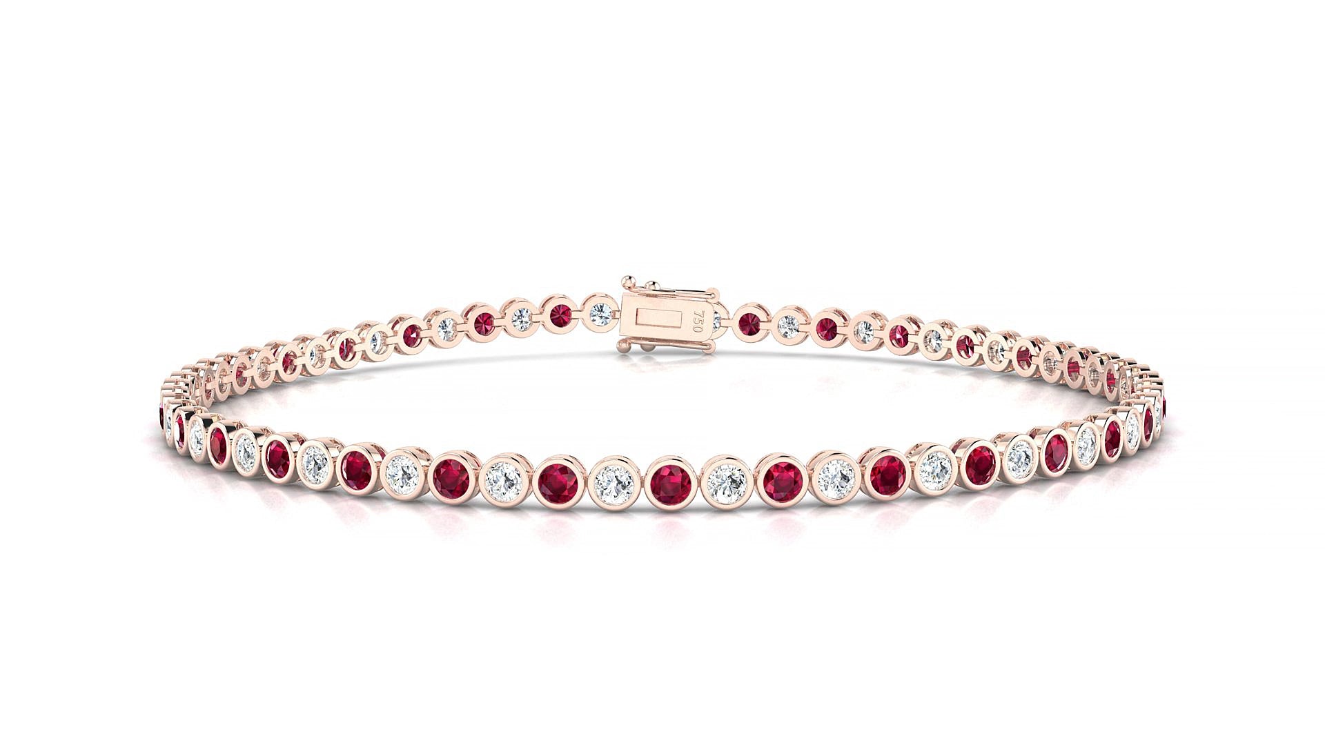 Avila 1-1 | 18k Rose Gold 2 mm Round Natural Ruby & Diamond 15 cm Tennis Bracelet