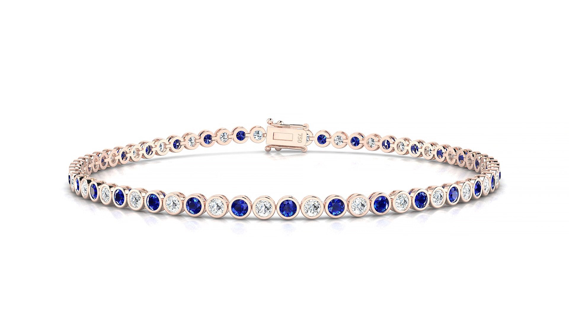 Avila 1-1 | 18k Rose Gold 2 mm Round Natural Sapphire & Diamond 15 cm Tennis Bracelet