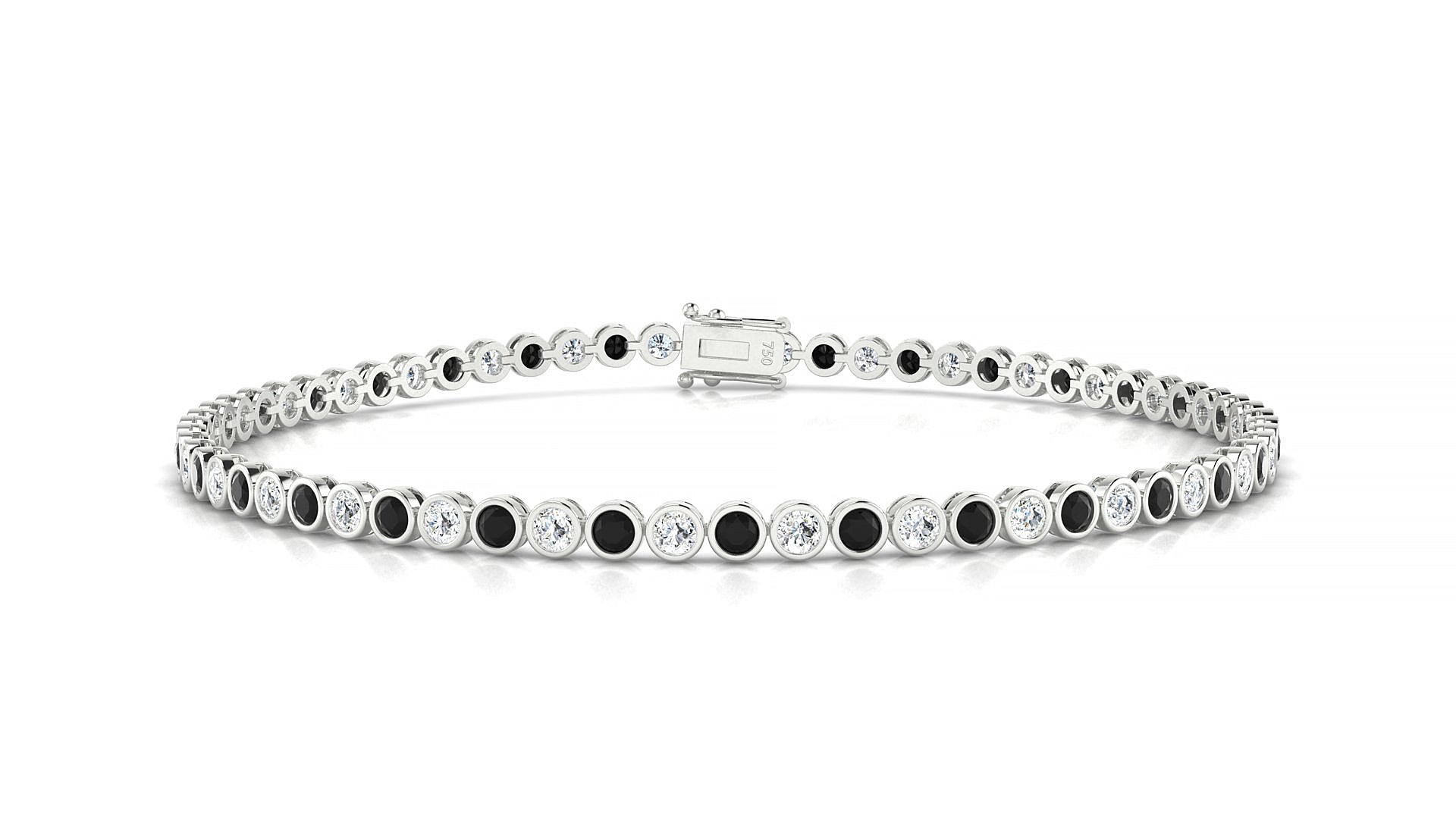 Avila 1-1 | 18k White Gold 2 mm Round Natural Black Diamond & Diamond Tennis Bracelet