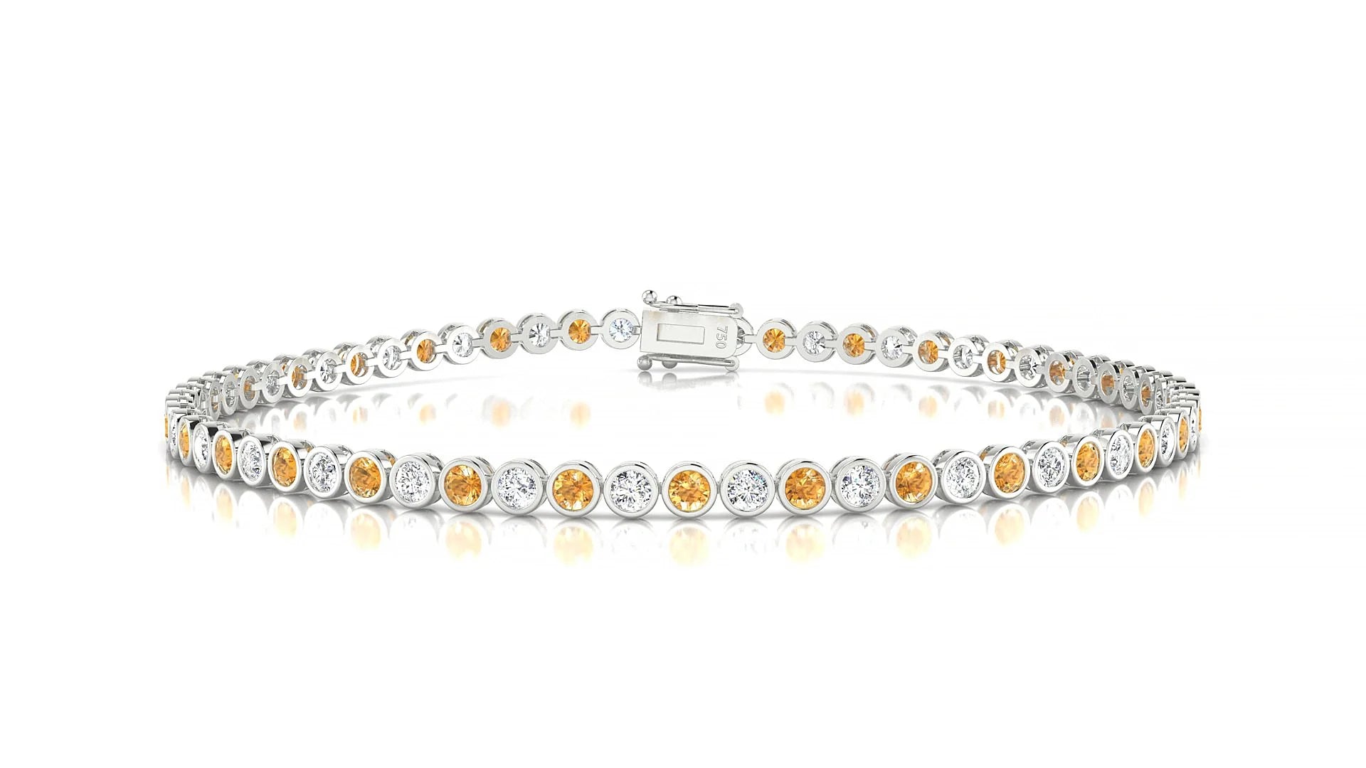 Avila 1-1 | 18k White Gold 2 mm Round Natural Citrine & Diamond Tennis Bracelet